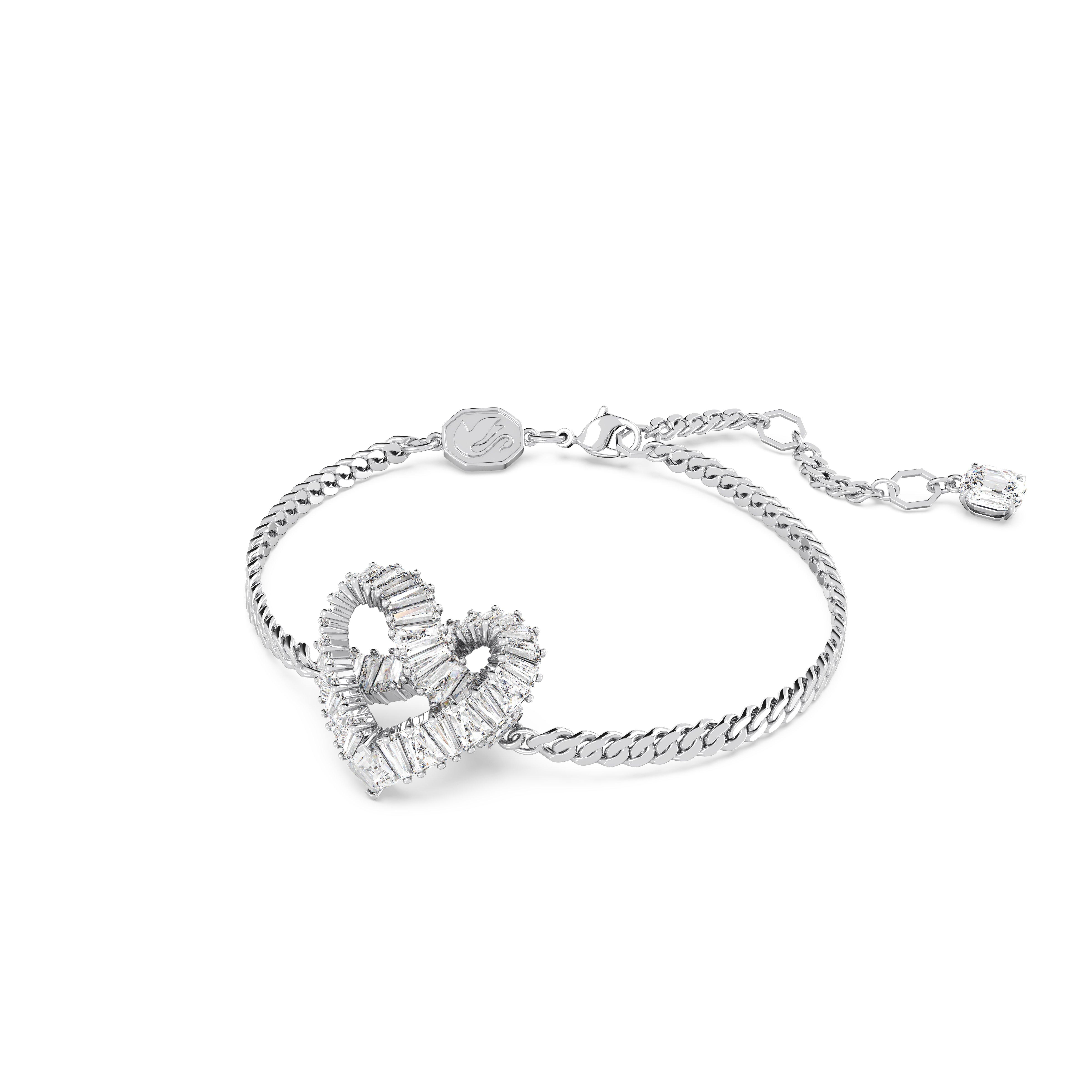 Silver/Crystal - Swarovski - Matrix bracelet, Heart, White, Rhodium plated - 4