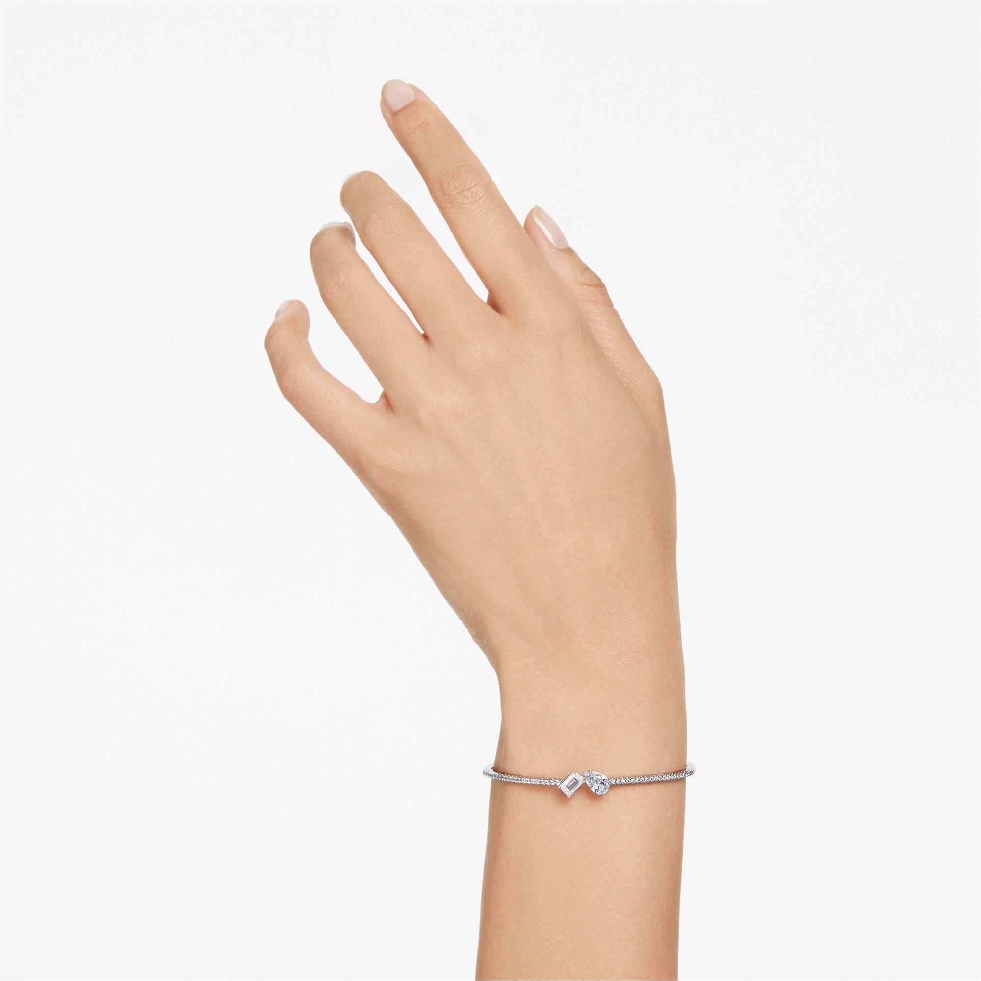 Silver/Crystal - Swarovski - Mesmera bangle, Mixed cuts, White, Rhodium plated - 2