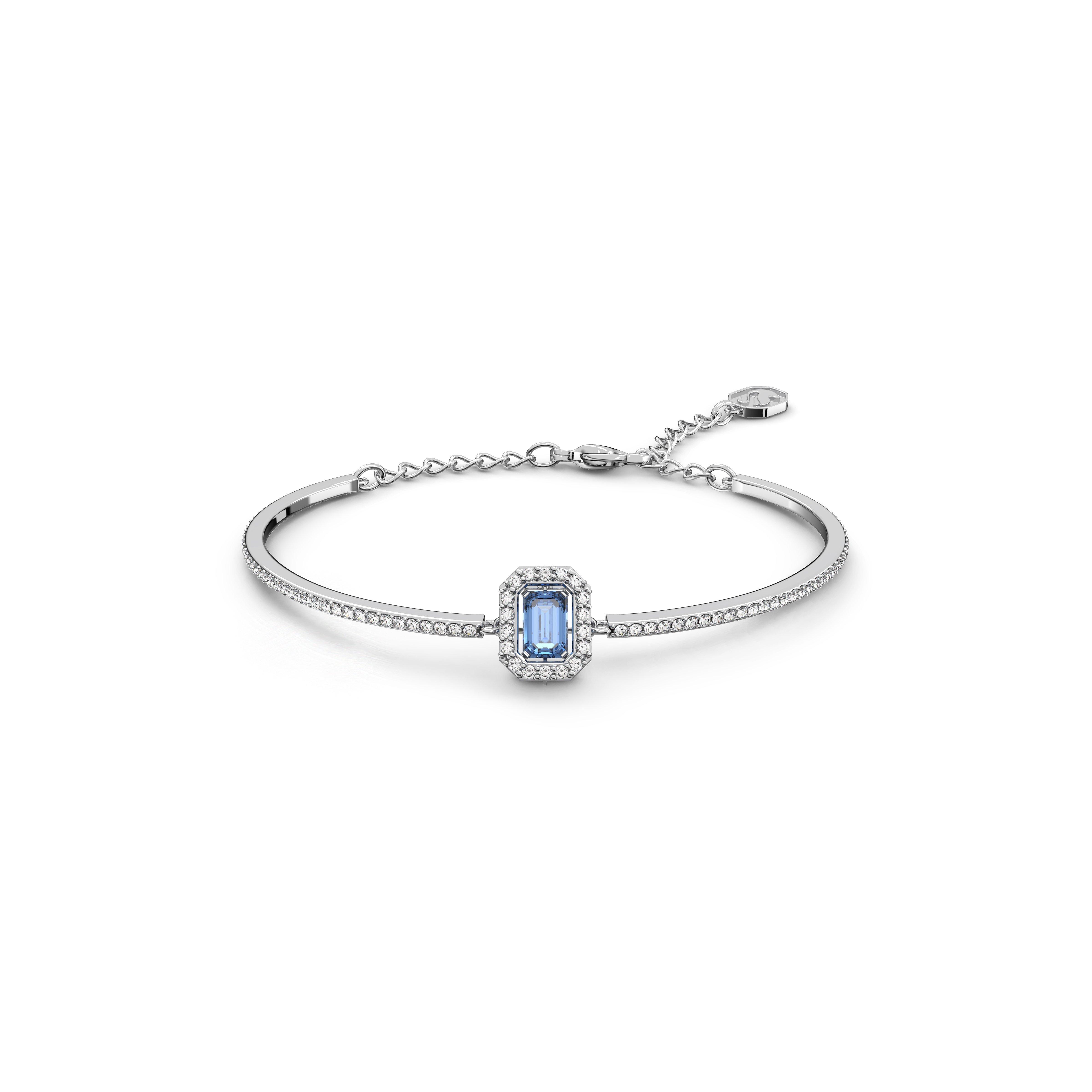 Silver/Crystal - Swarovski - Una bangle, Octagon cut, Pavé, Blue, Rhodium plated - 1