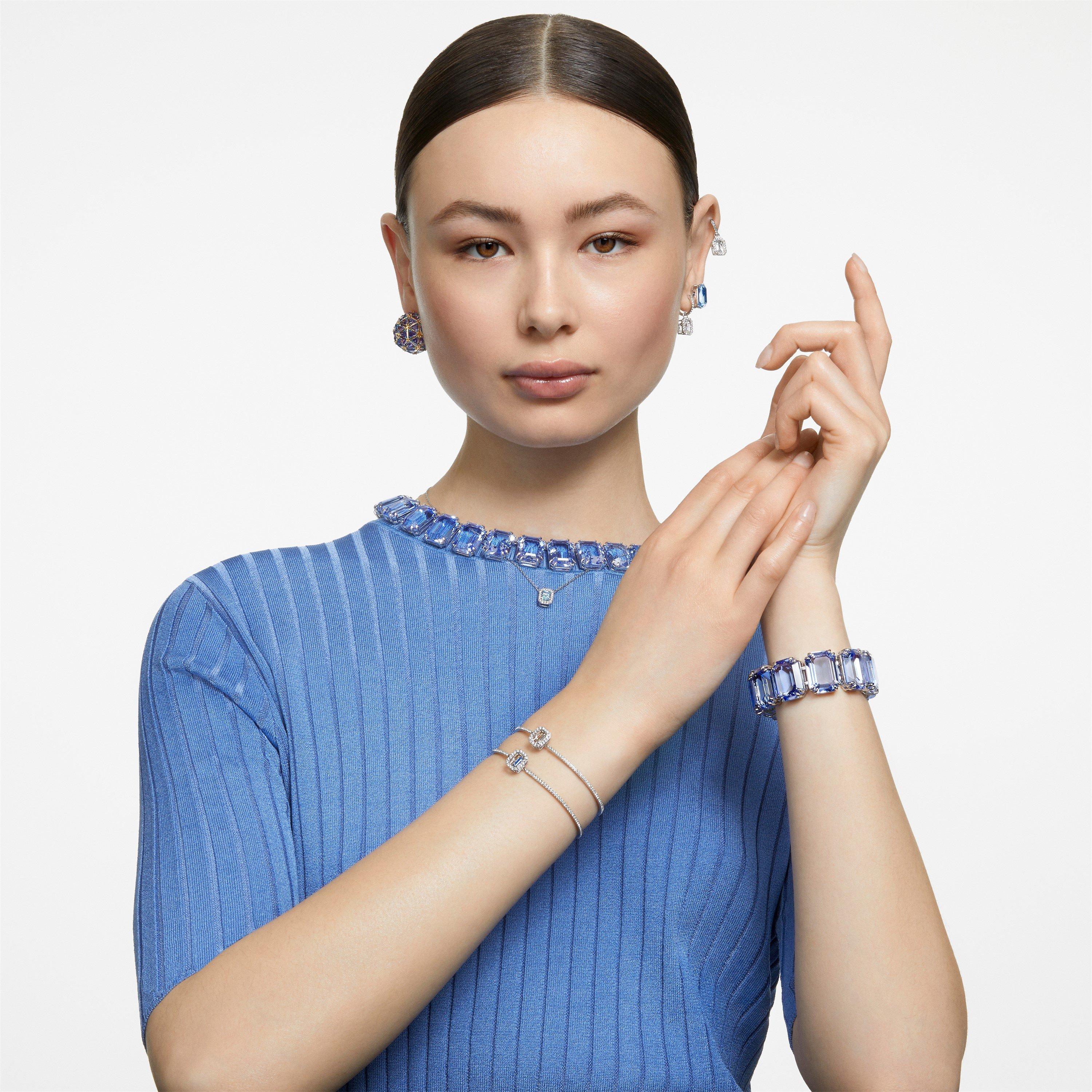 Silver/Crystal - Swarovski - Una bangle, Octagon cut, Pavé, Blue, Rhodium plated - 2