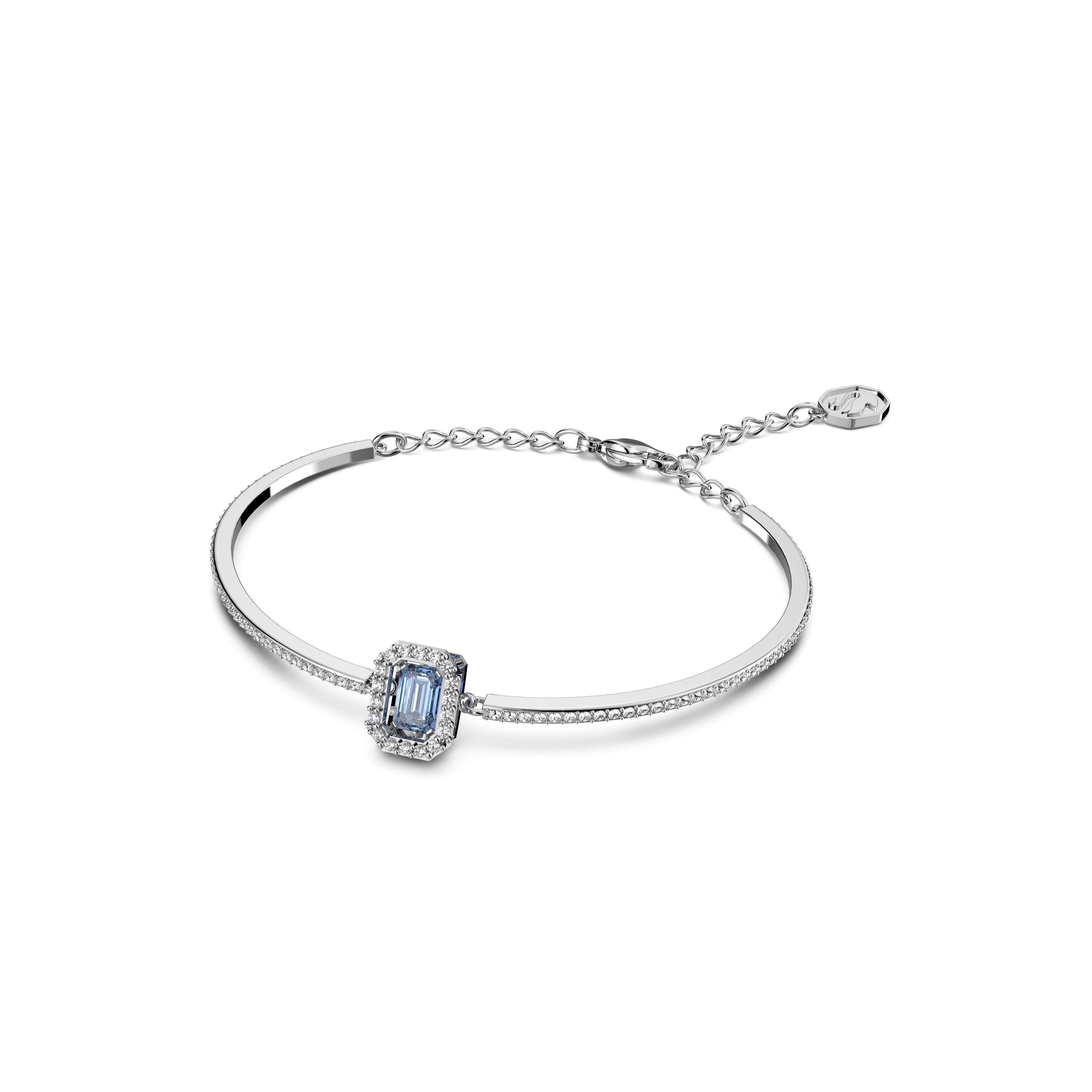 Silver/Crystal - Swarovski - Una bangle, Octagon cut, Pavé, Blue, Rhodium plated - 4