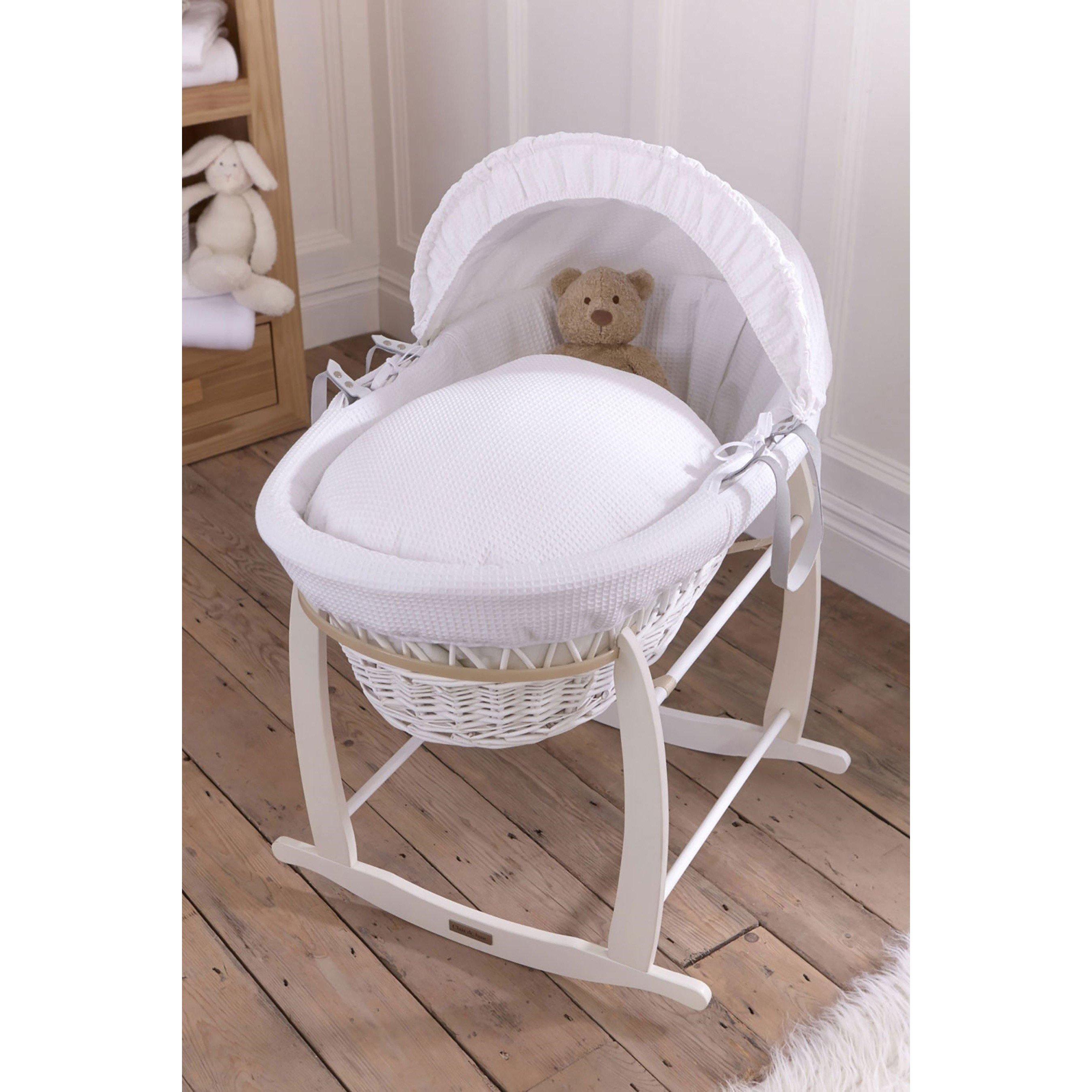 White - Clair De Lune - Clair de Lune Waffle White Wicker Moses Basket