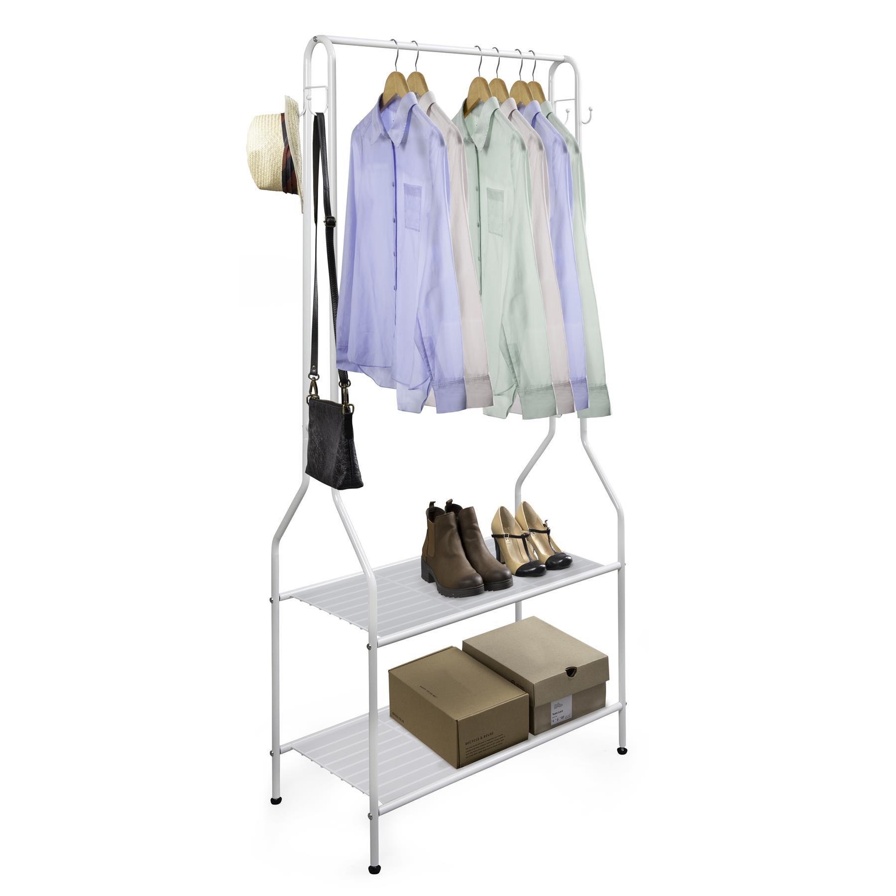 White - House of Home - Clothes Rail With Two Shelves in White Powder - 1