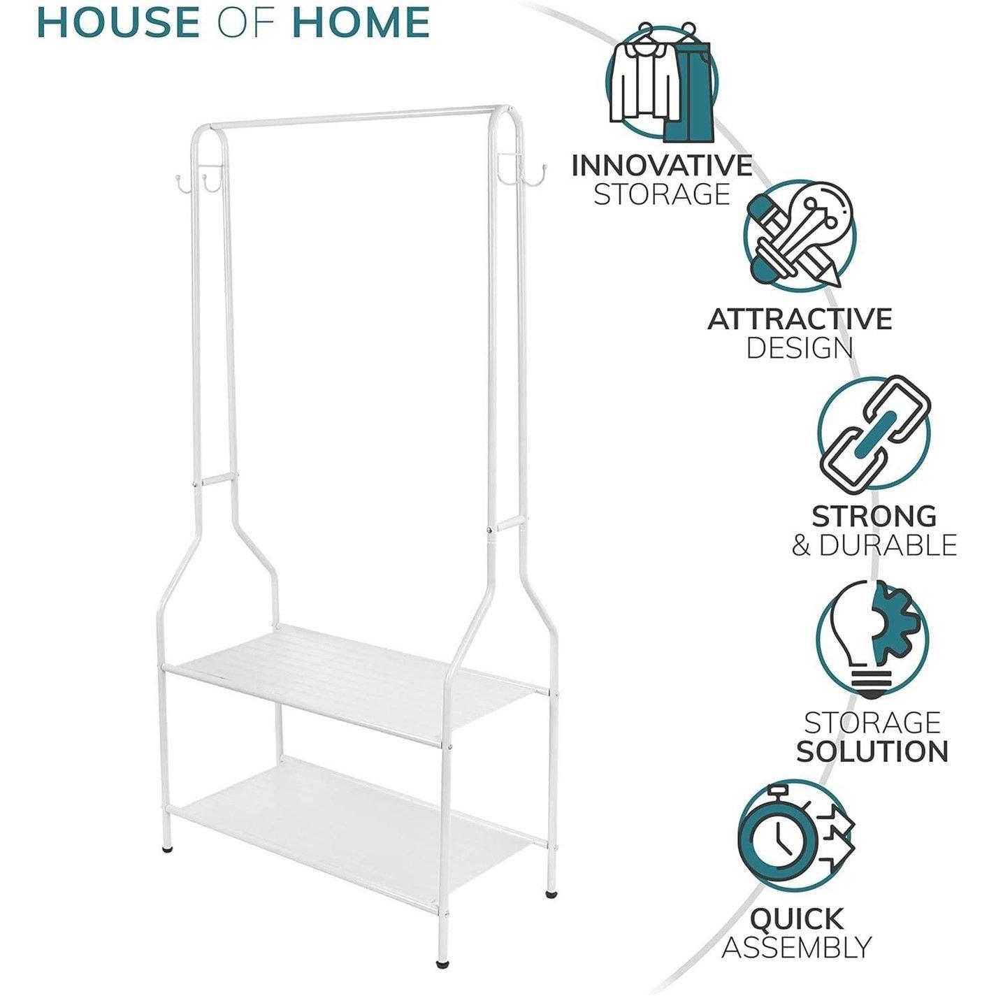 White - House of Home - Clothes Rail With Two Shelves in White Powder - 3