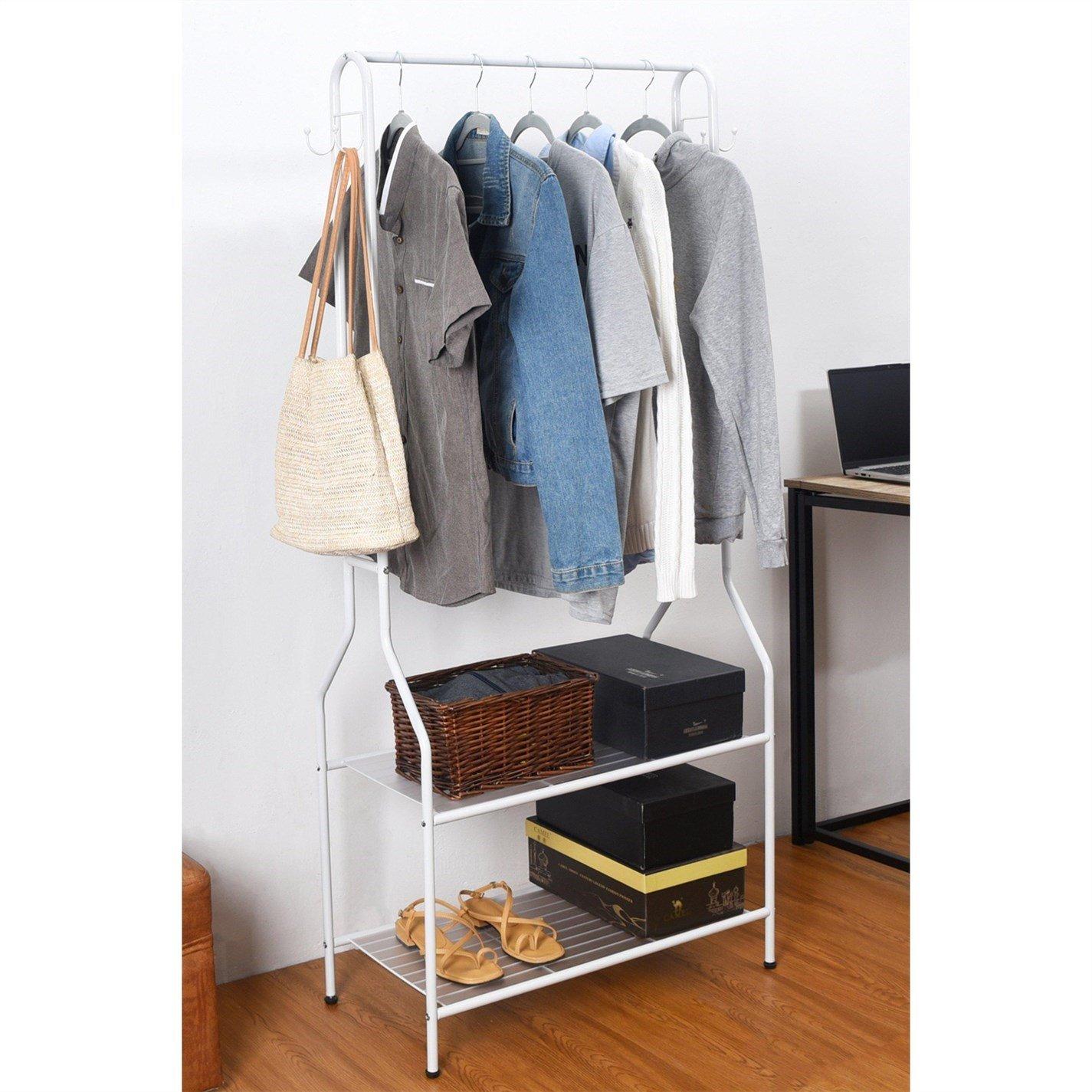 White - House of Home - Clothes Rail With Two Shelves in White Powder - 5