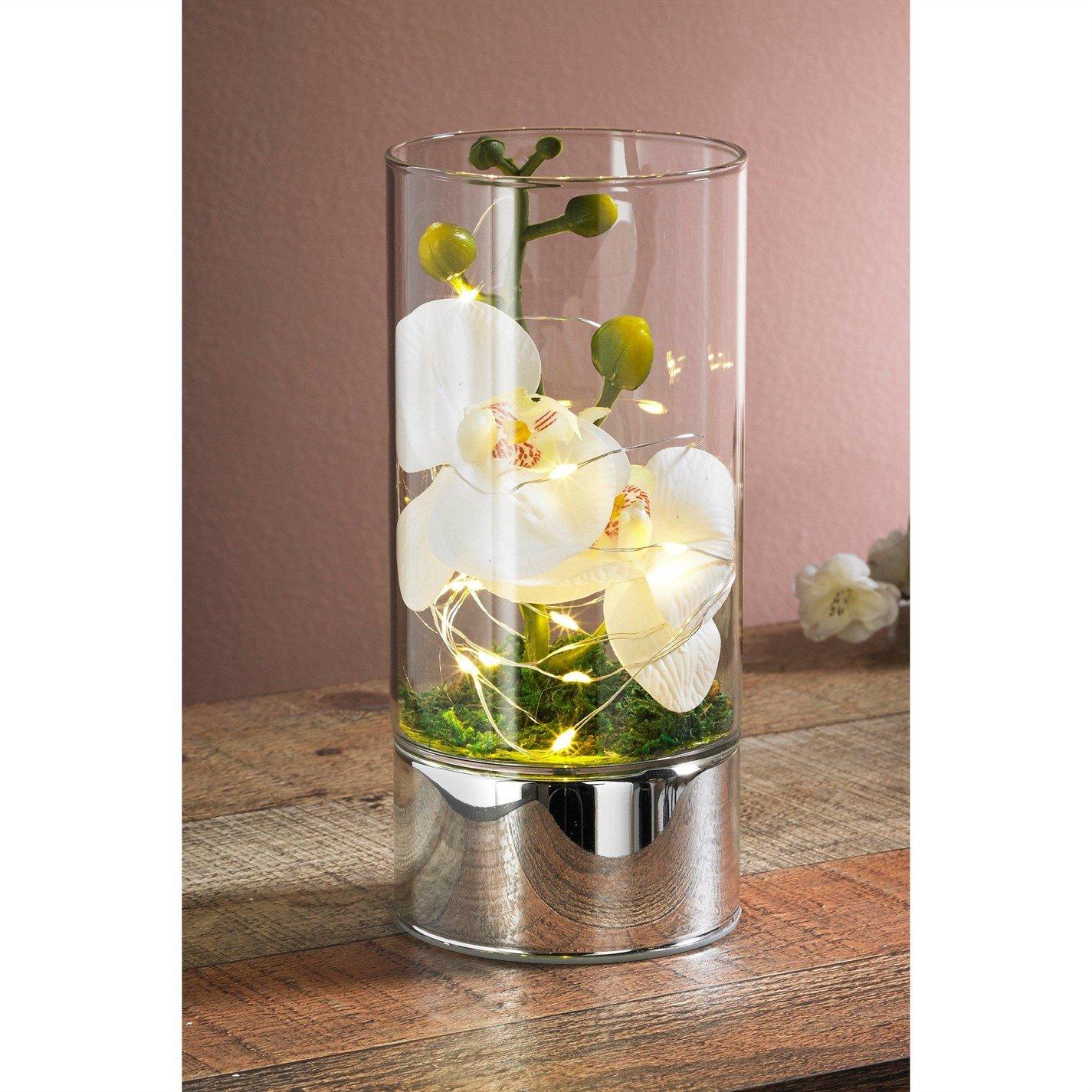 White - Hestia - Glass Tube Vase with White Flowers and LED Lights - 1