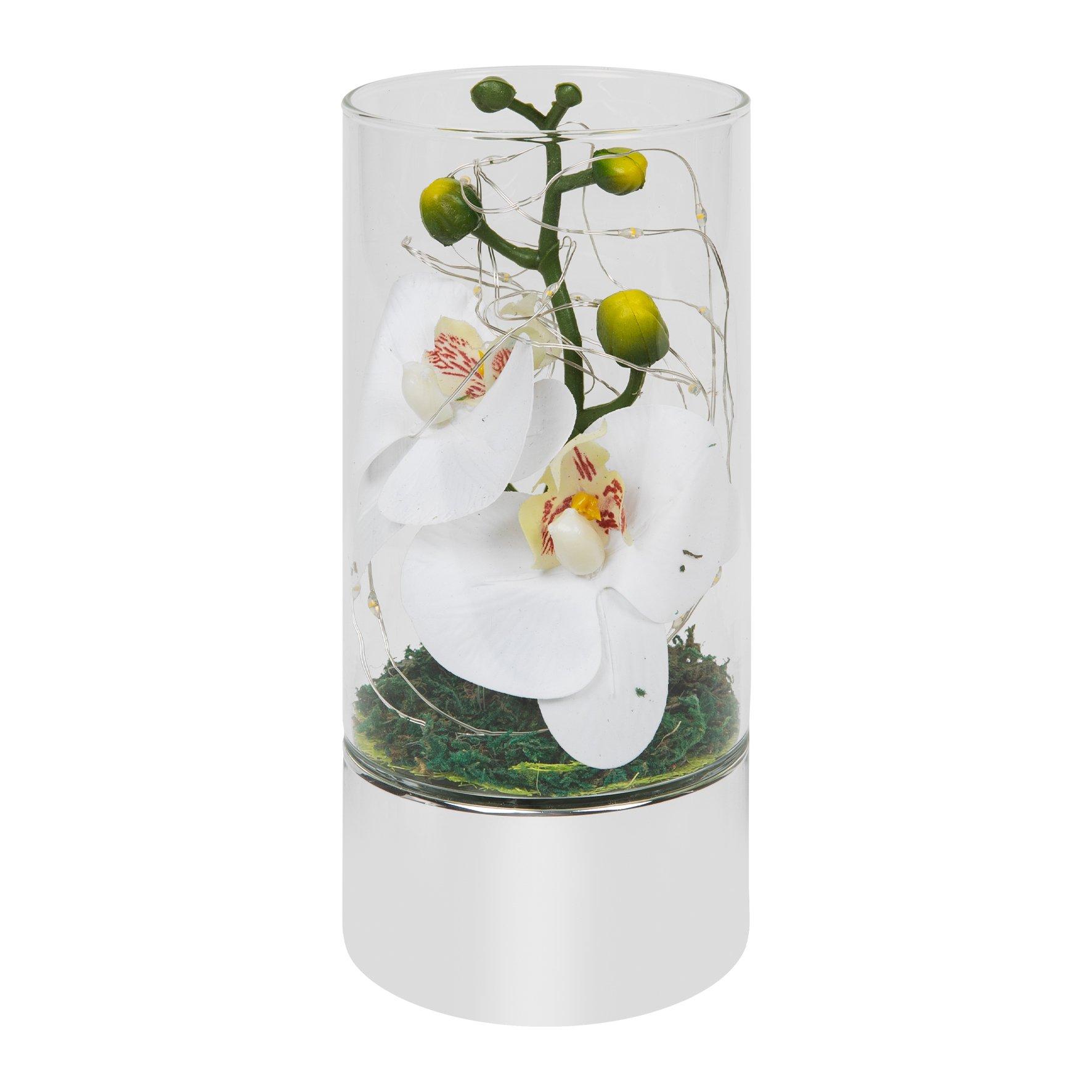White - Hestia - Glass Tube Vase with White Flowers and LED Lights - 2