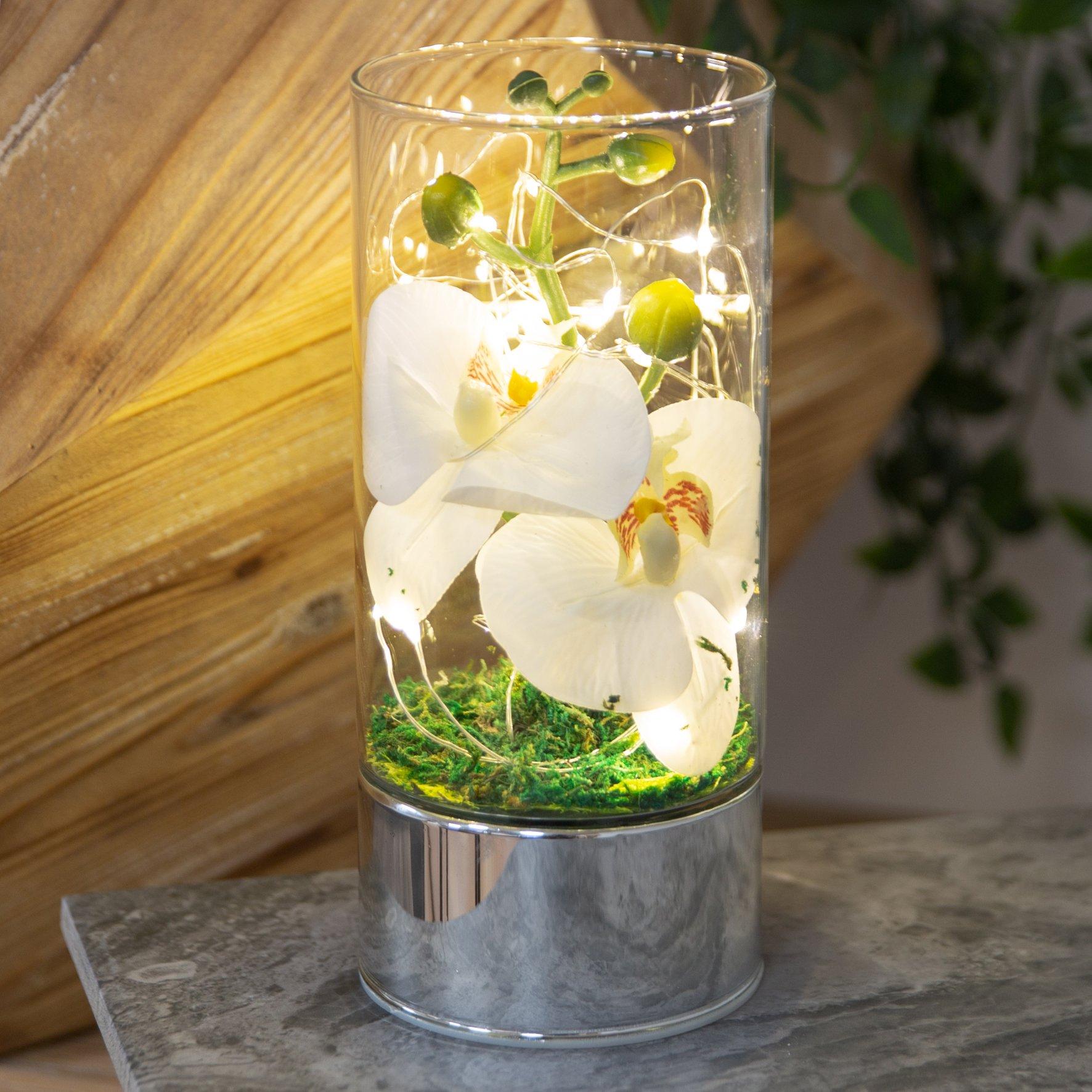 White - Hestia - Glass Tube Vase with White Flowers and LED Lights - 3