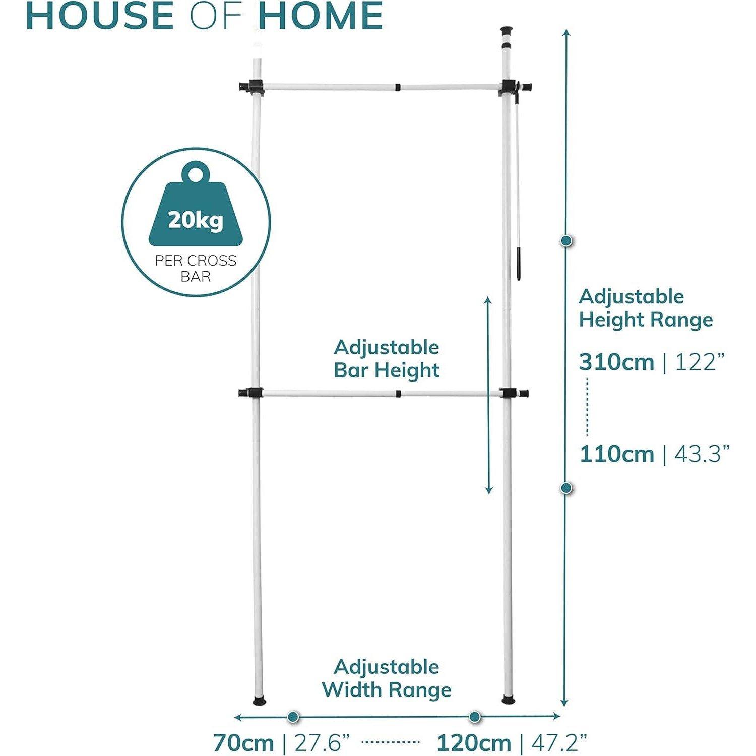 White - House of Home - Single Telescopic Wardrobe Organiser - 2