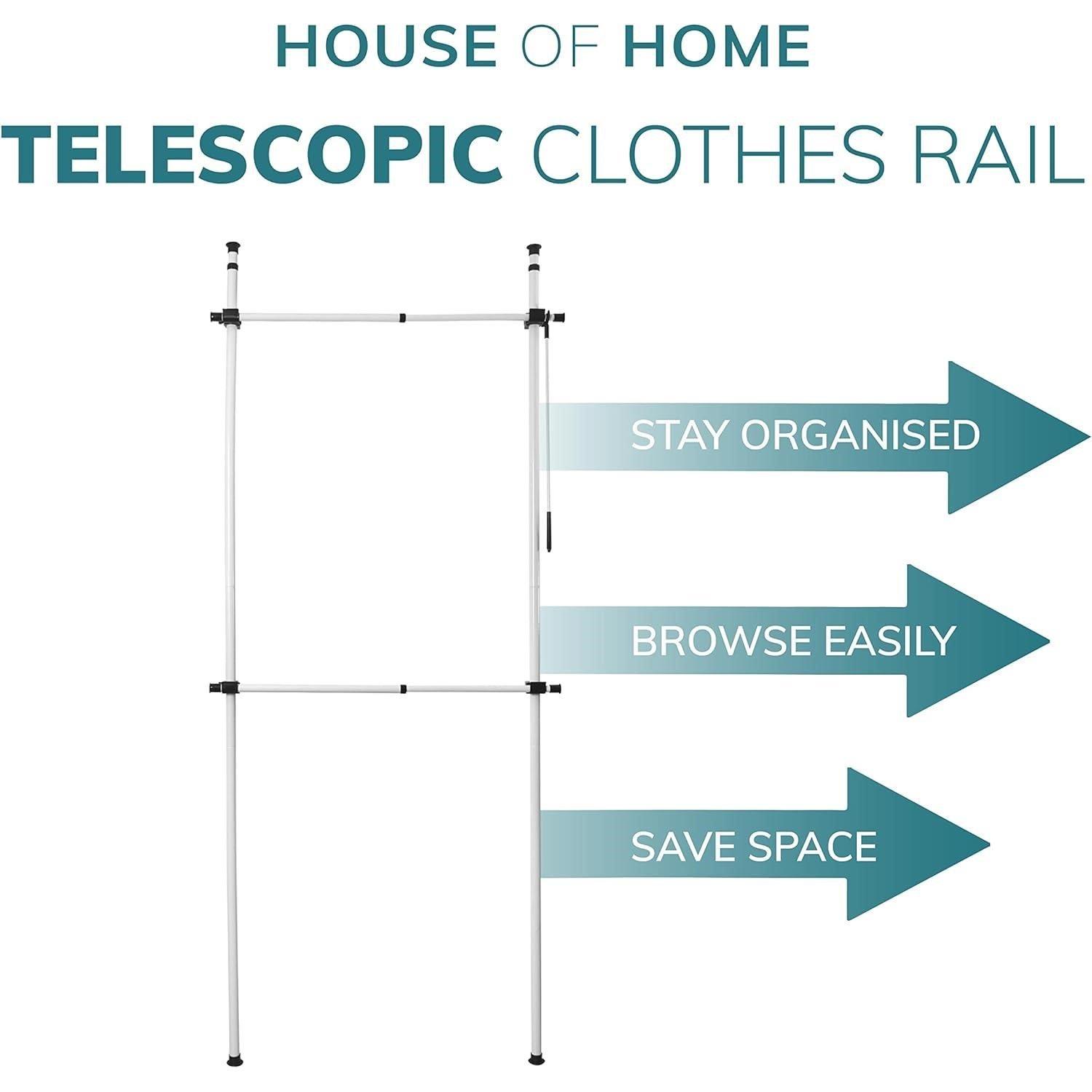 White - House of Home - Single Telescopic Wardrobe Organiser - 3