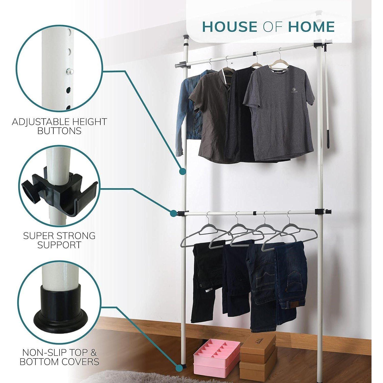 White - House of Home - Single Telescopic Wardrobe Organiser - 4