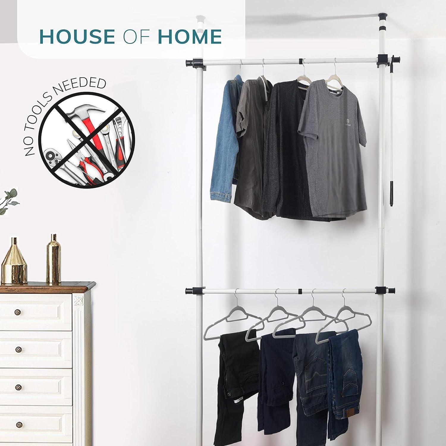 White - House of Home - Single Telescopic Wardrobe Organiser - 5