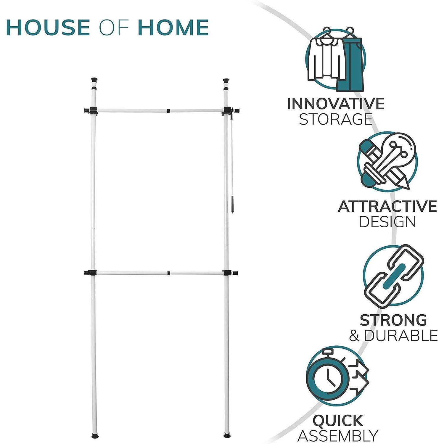 White - House of Home - Single Telescopic Wardrobe Organiser - 6