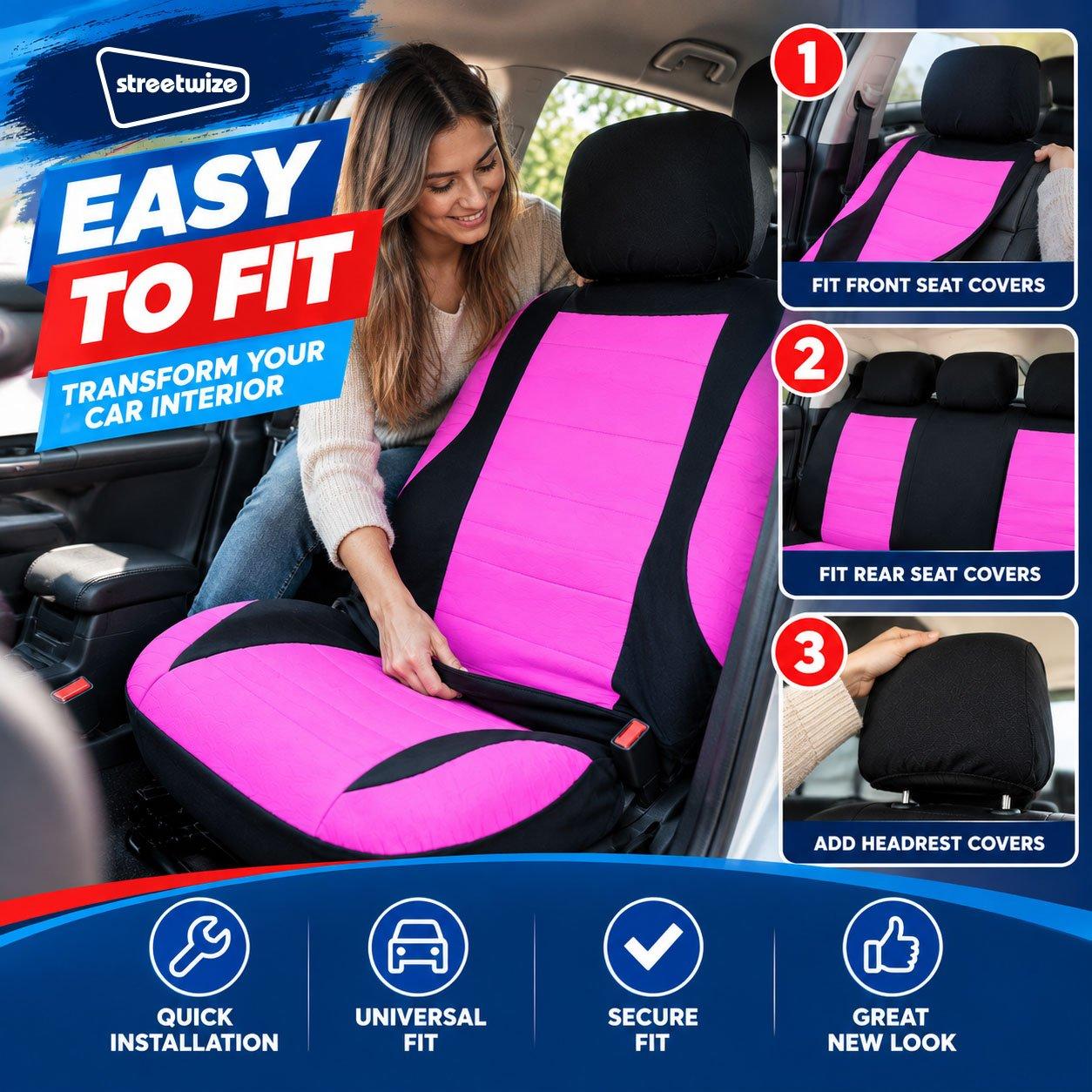 Pink - Streetwize - Think Pink Seat Cover Set - 3