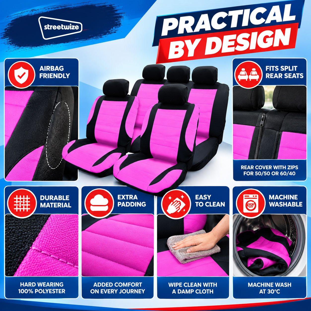 Pink - Streetwize - Think Pink Seat Cover Set - 4