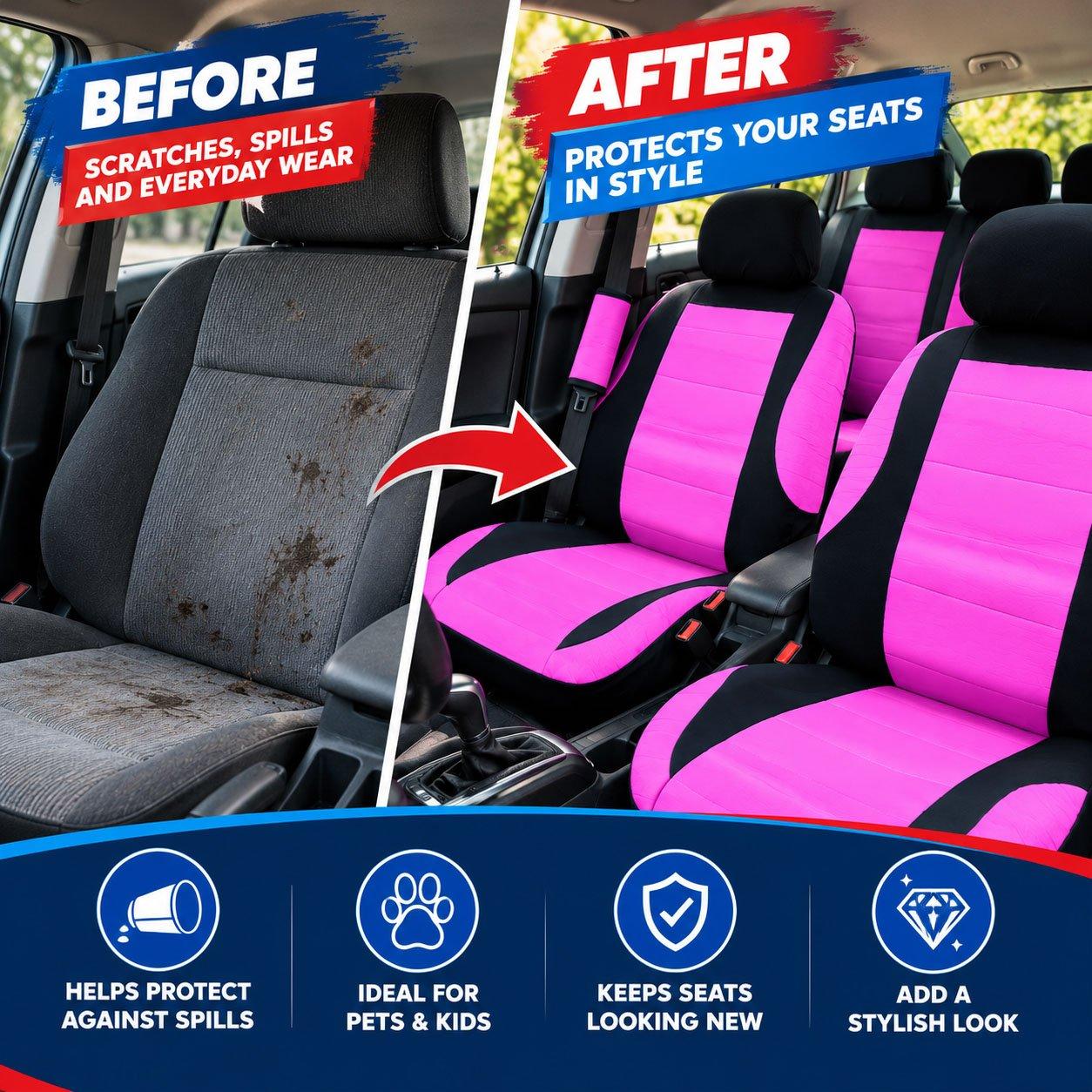 Pink - Streetwize - Think Pink Seat Cover Set - 5