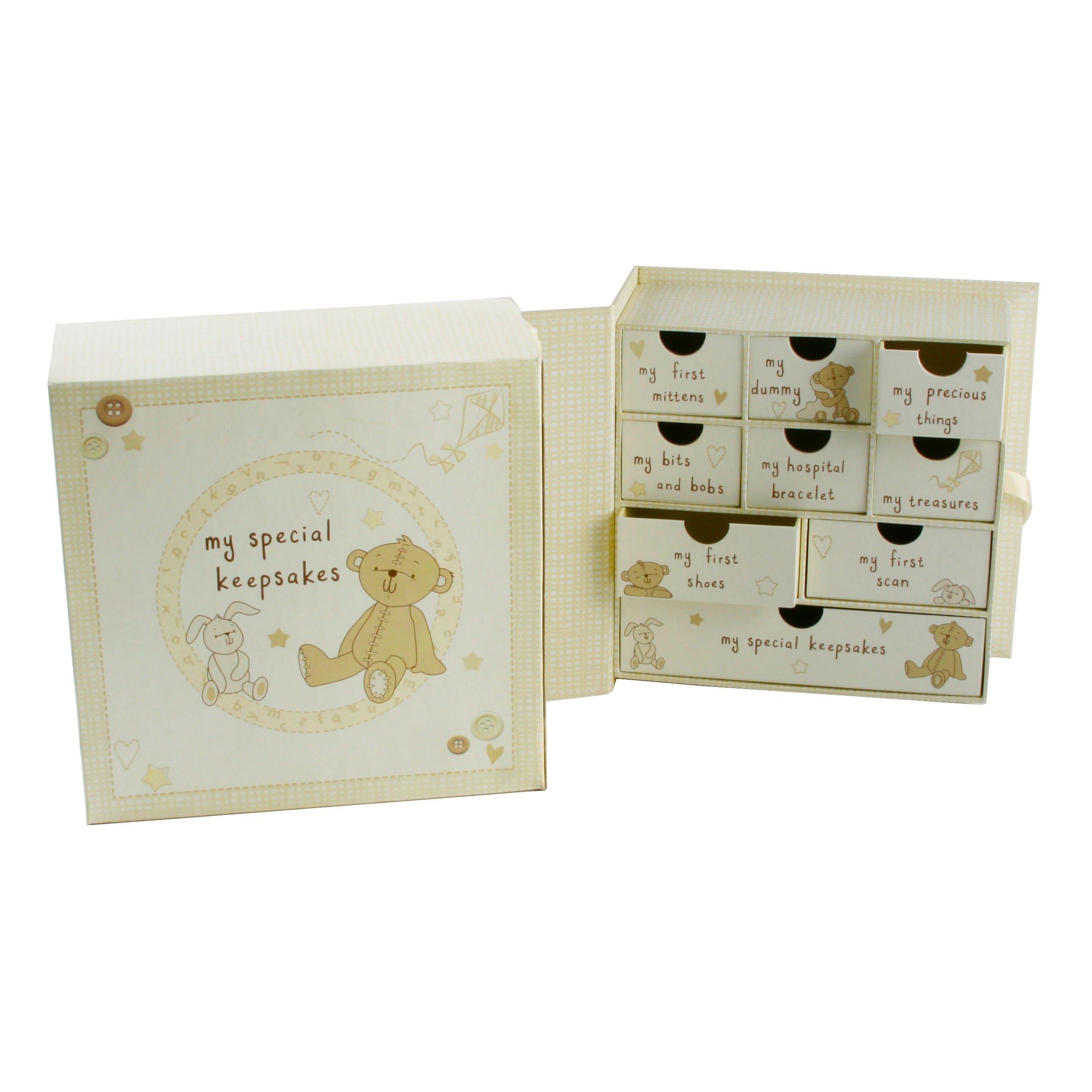 Celebrations  Newborn Button Corner Baby Keepsake Box With Drawers - No Colour