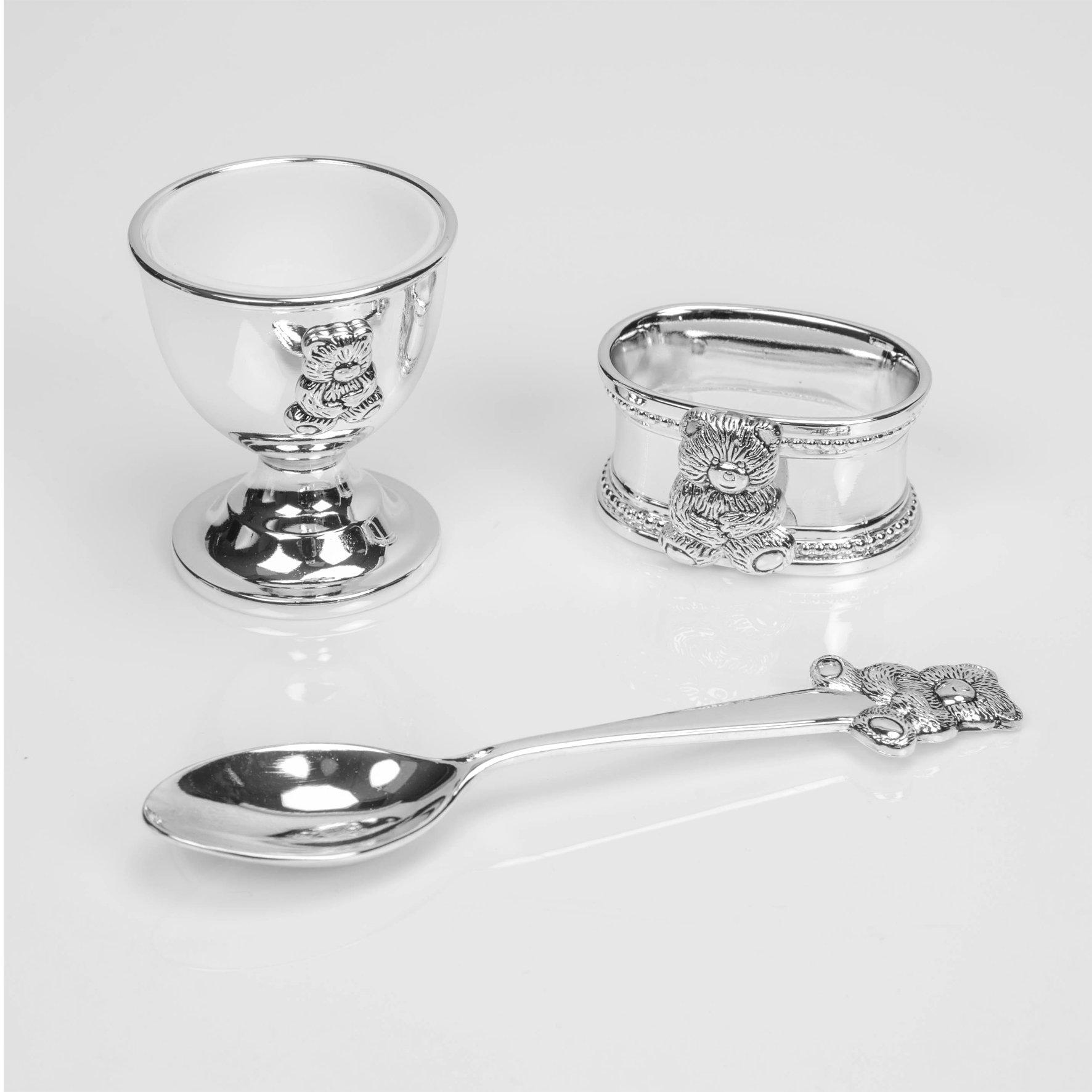 Silver - Juliana Collection - Teddy, Egg Cup and Napkin Ring Gift Set - 2