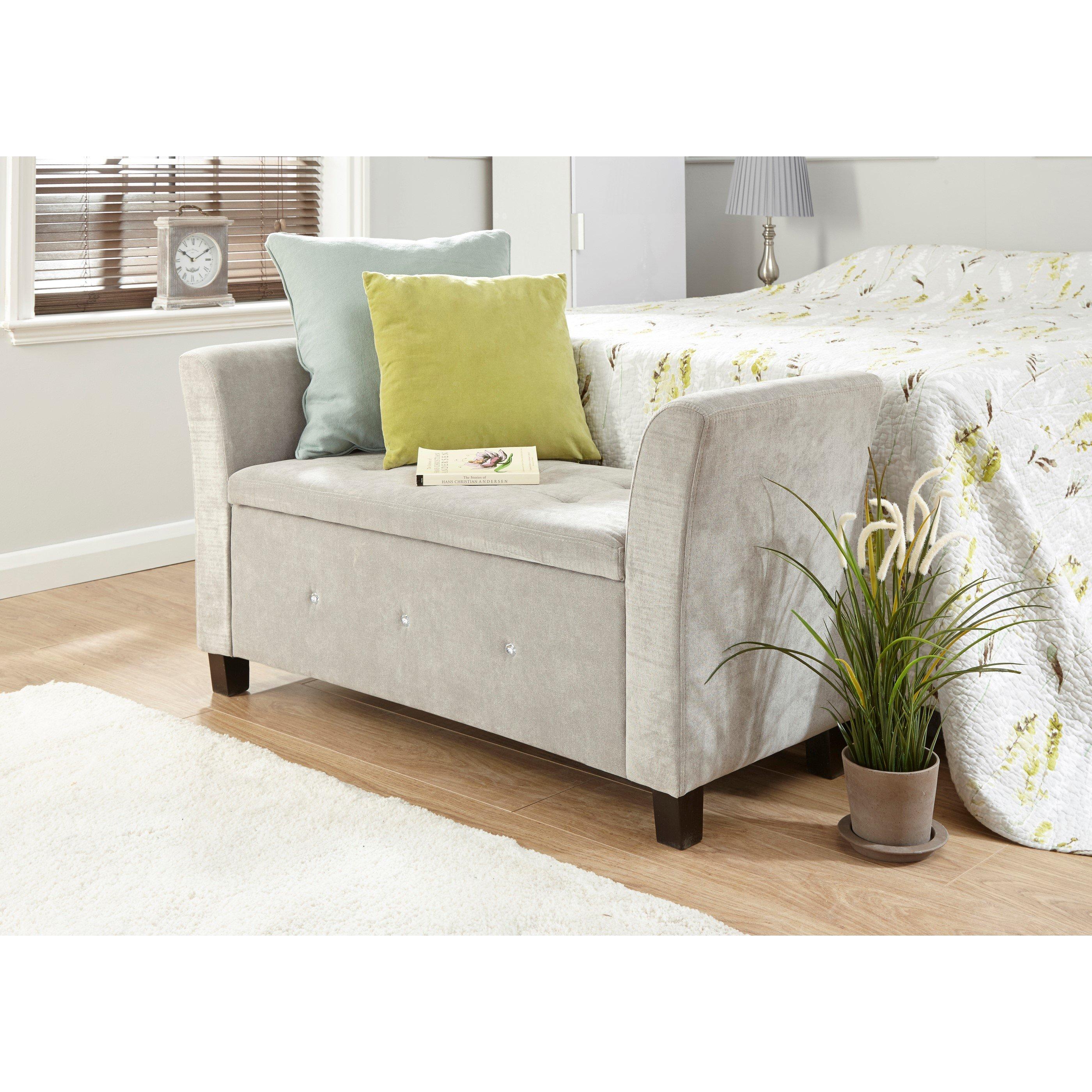Verona Window Seat - Silver Chenille - Grey - 120cm Wide - Diamante Tufted Storage Bench - Image 4