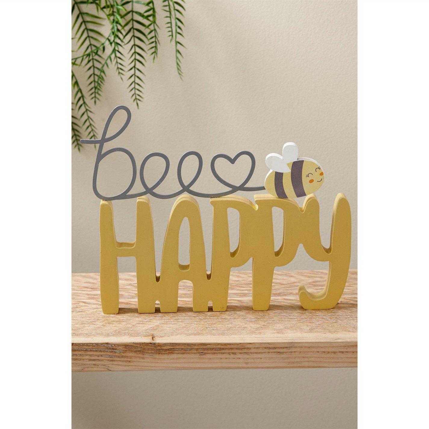 Yellow - Celebrations - Love Life Bee Happy Plaque - 1