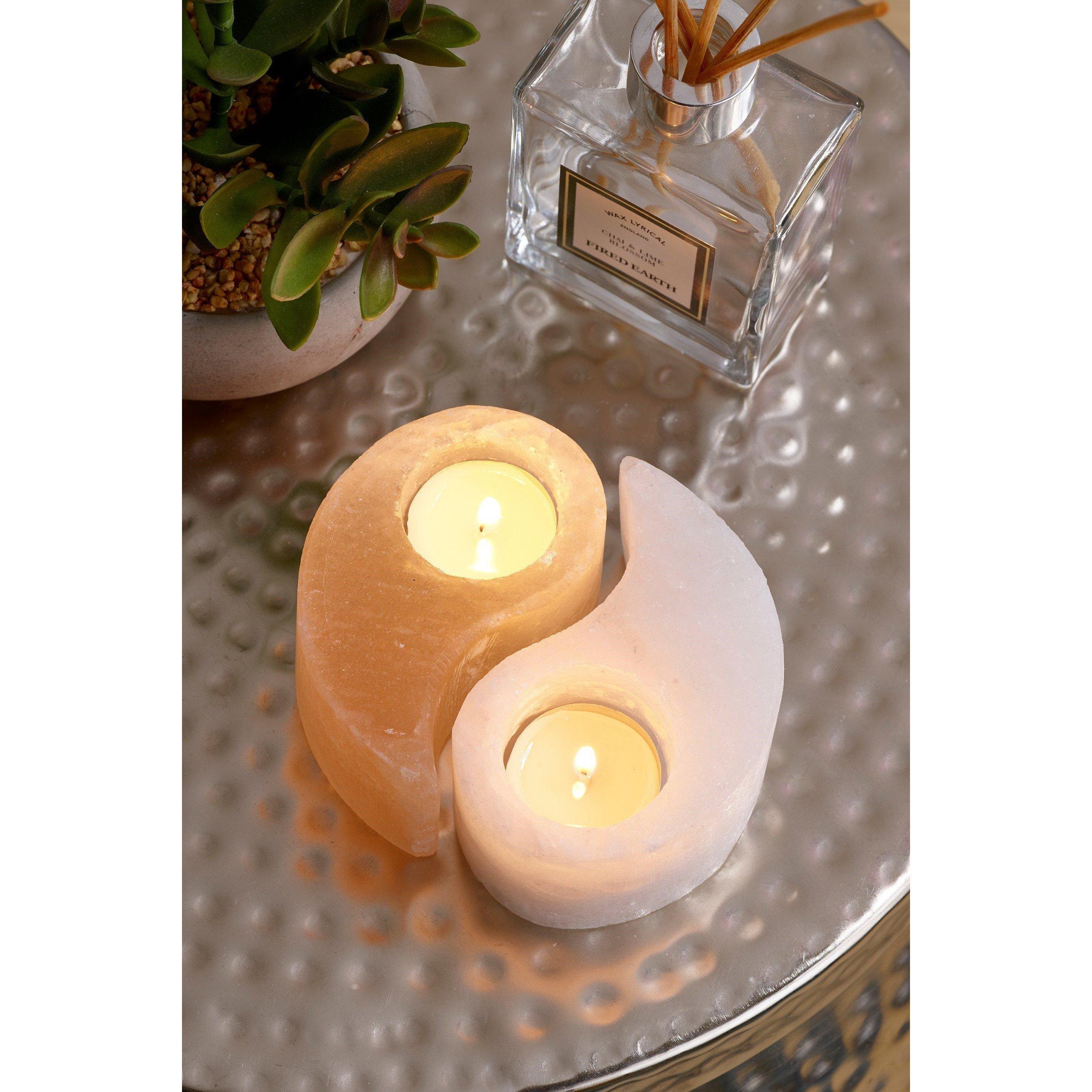 Hestia Yin Yang Rock Salt Double Tea Light Holder
