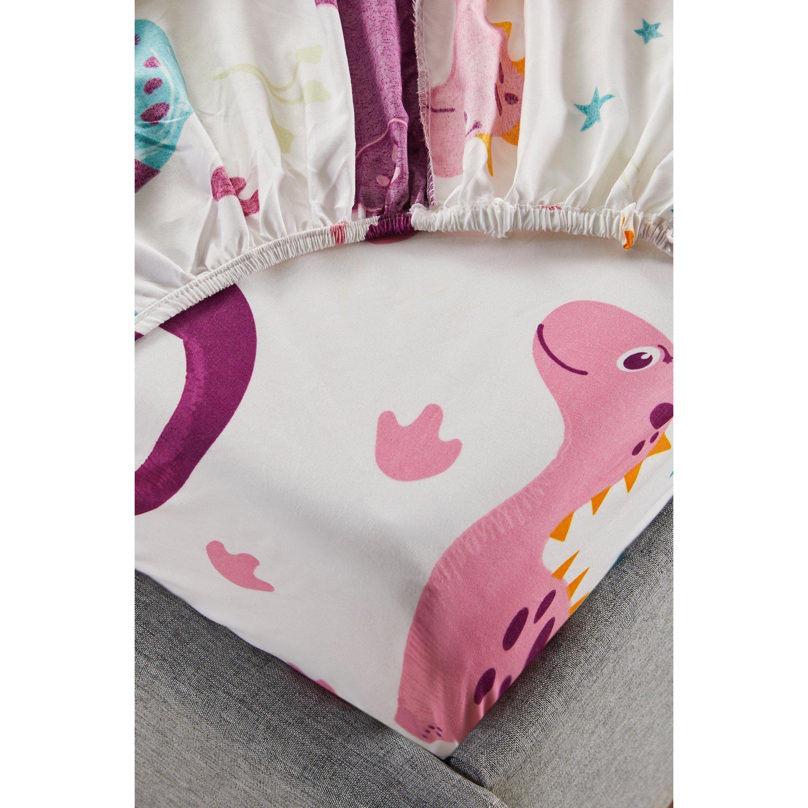 Pink Multi - Homelife - Dino Footprints Kids Fitted Sheet - 2