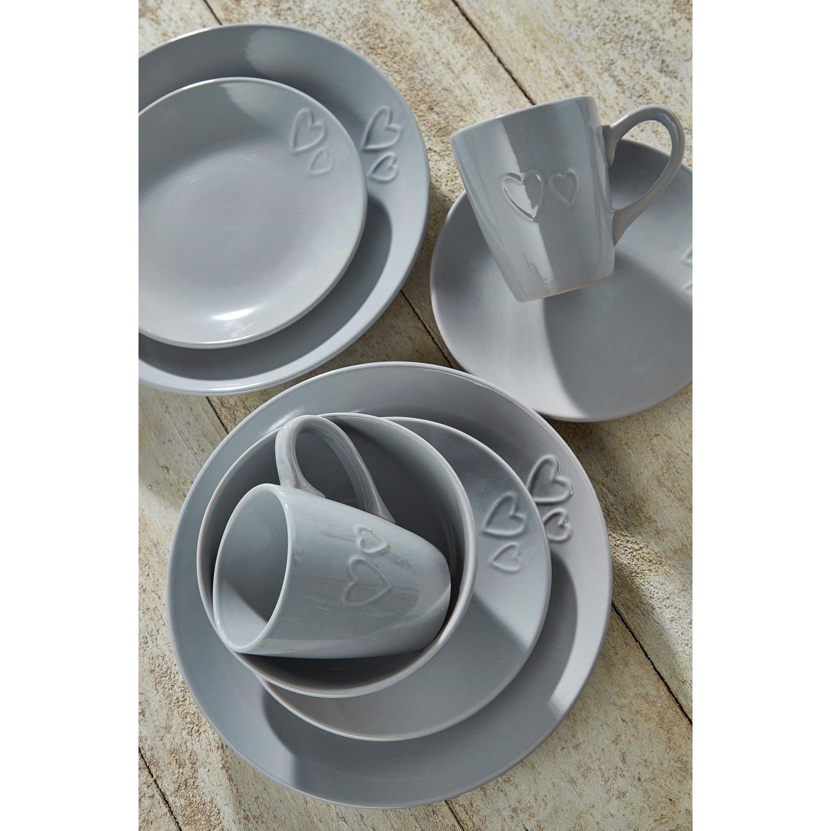 Grey - Homelife - 16 Piece Heart Embossed Dinner Set - 1