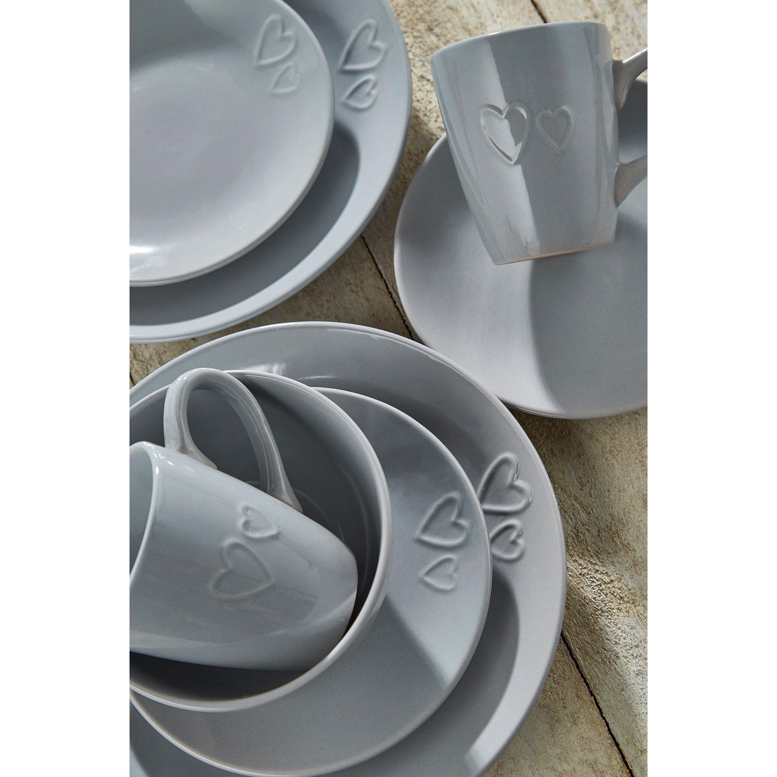 Grey - Homelife - 16 Piece Heart Embossed Dinner Set - 2