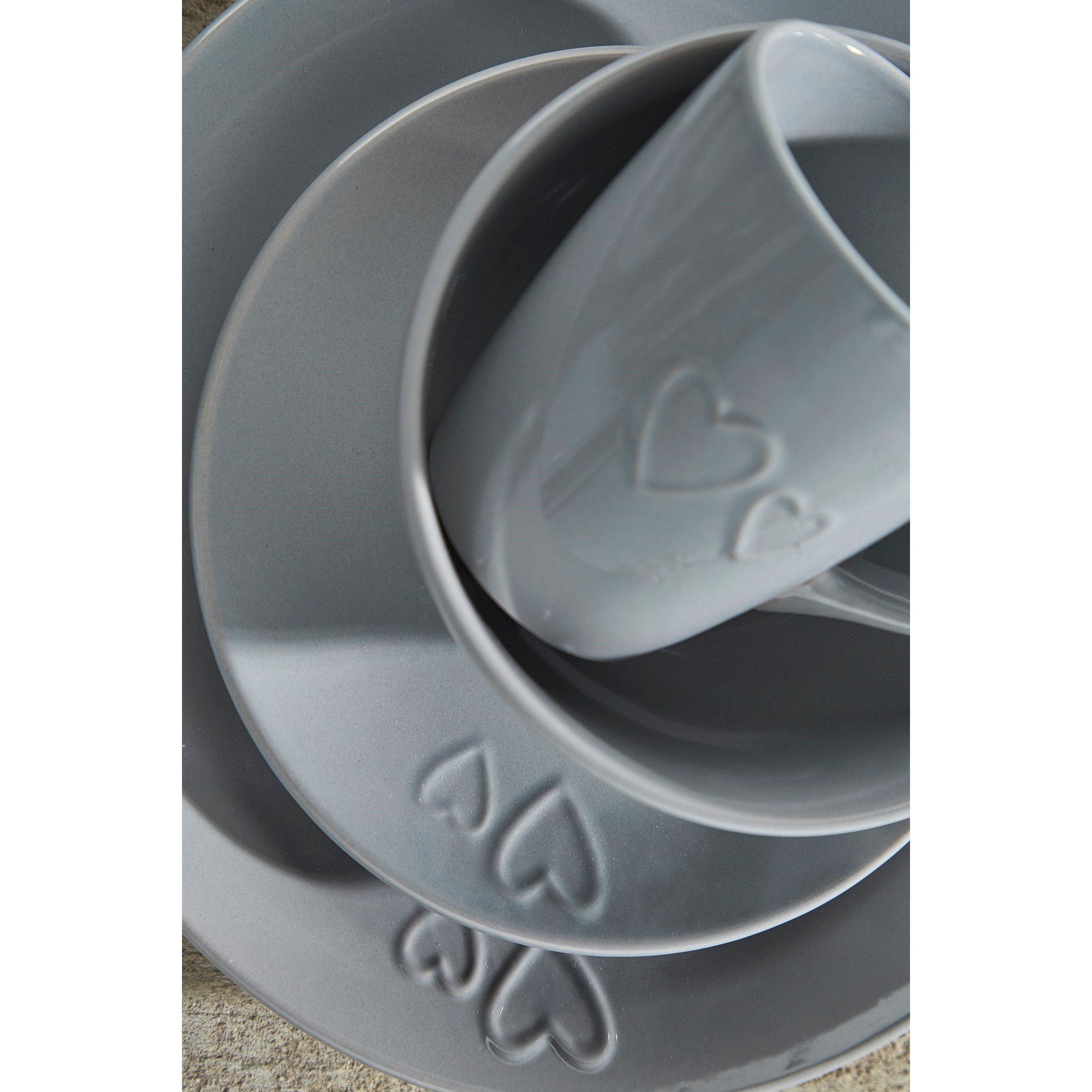 Grey - Homelife - 16 Piece Heart Embossed Dinner Set - 5
