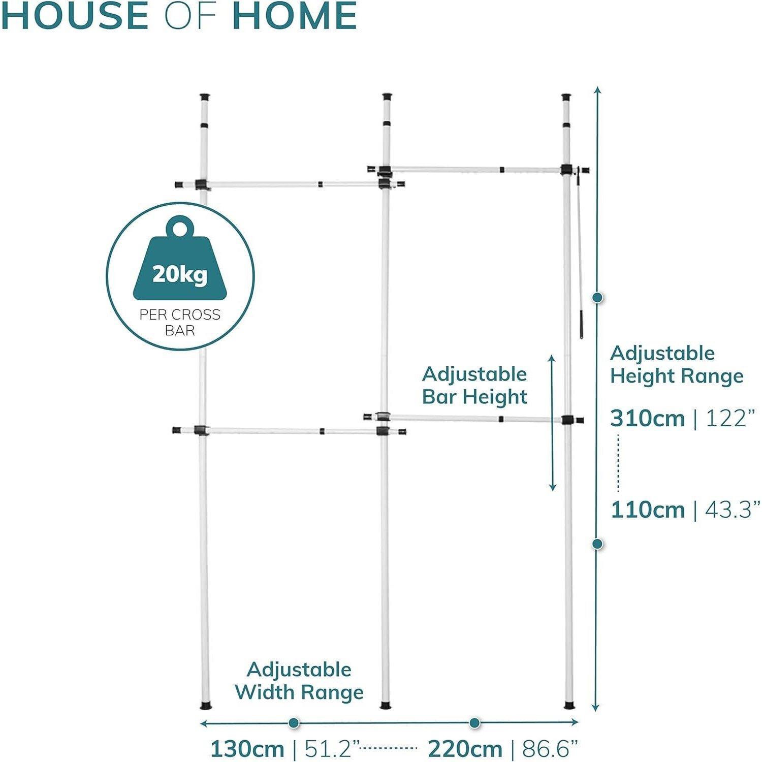 White - House of Home - Double & Triple Telescopic Wardrobe Organiser - 3