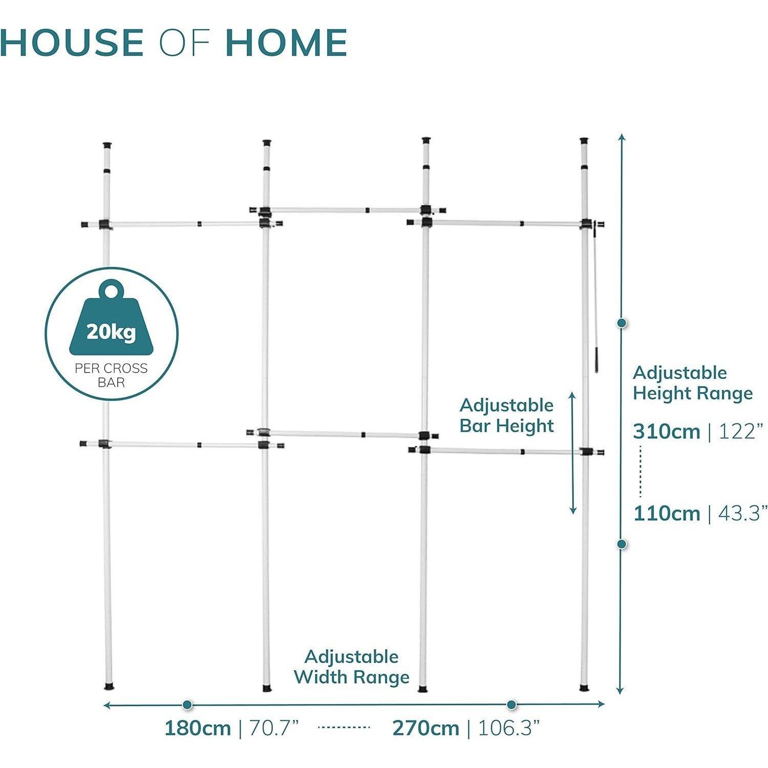 White - House of Home - Double & Triple Telescopic Wardrobe Organiser - 4