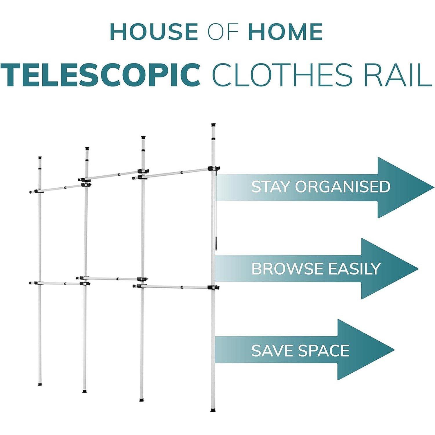 White - House of Home - Double & Triple Telescopic Wardrobe Organiser - 6