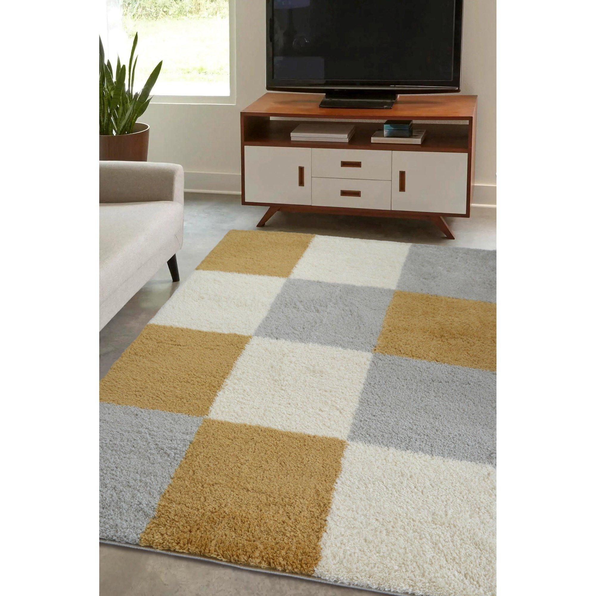 Homemaker  Snug Blocks Shaggy Rug - Ochre - 160x230cm