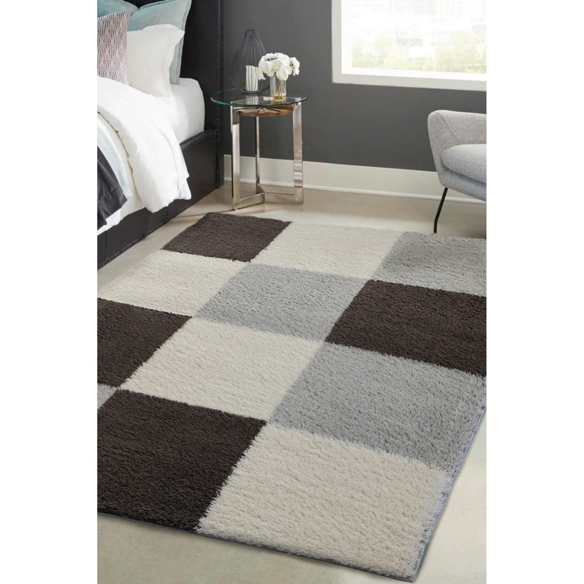 Grey - Homemaker - Snug Blocks Shaggy Rug - 1