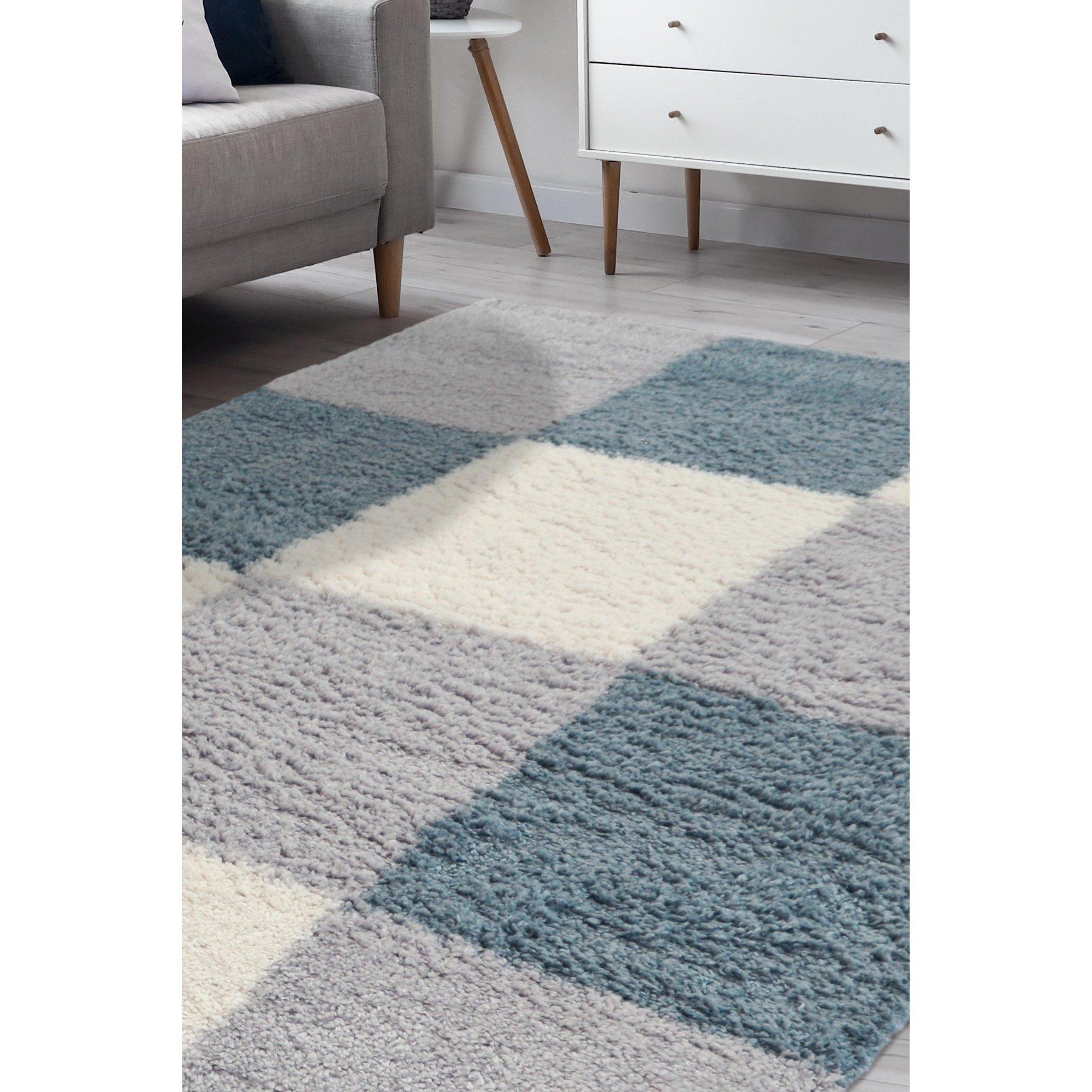 Homemaker  Snug Blocks Shaggy Rug - Duck Egg - 120x170cm