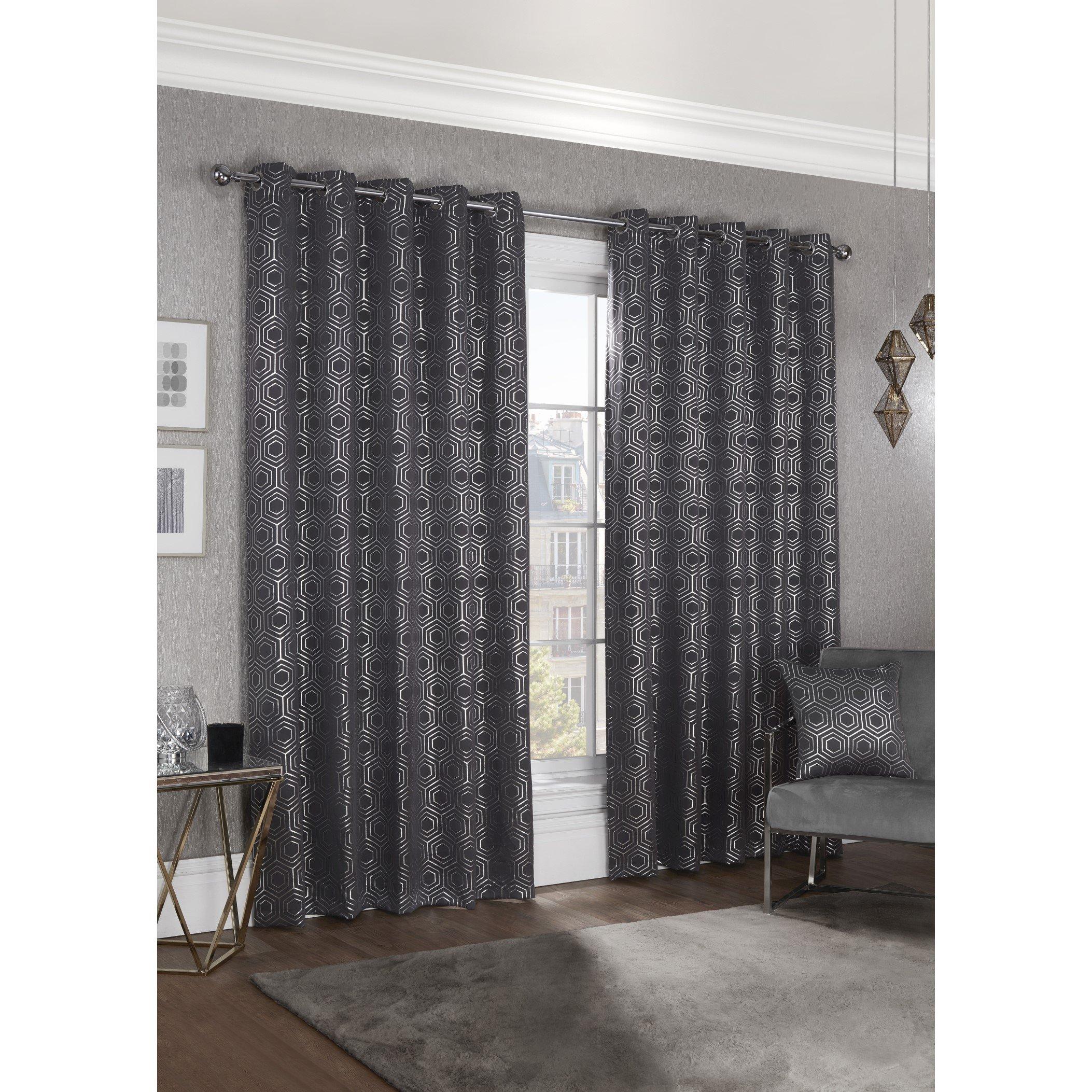 Grey - Homelife - Hartford - Woven Thermal Blackout Eyelet Curtains
