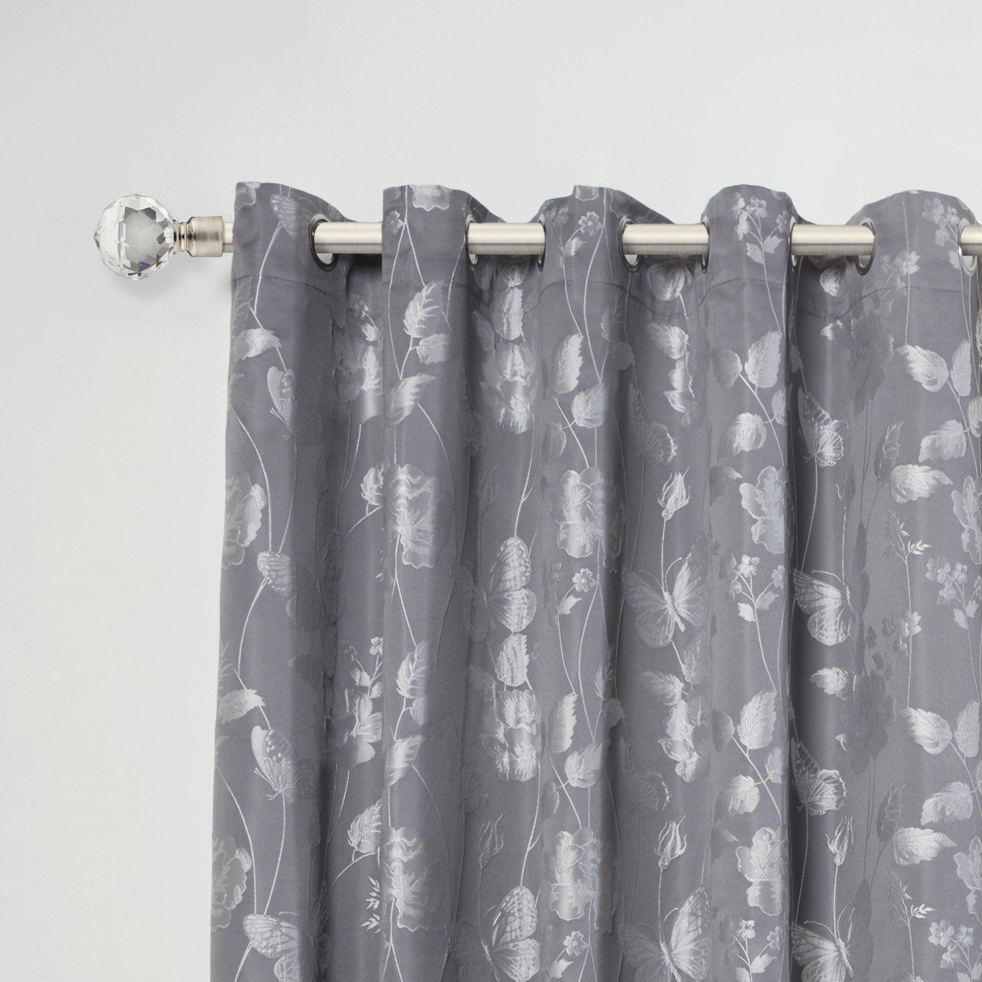 Brushed Silver - Emma Barclay - Crystal -Extendable Curtain Pole with finials