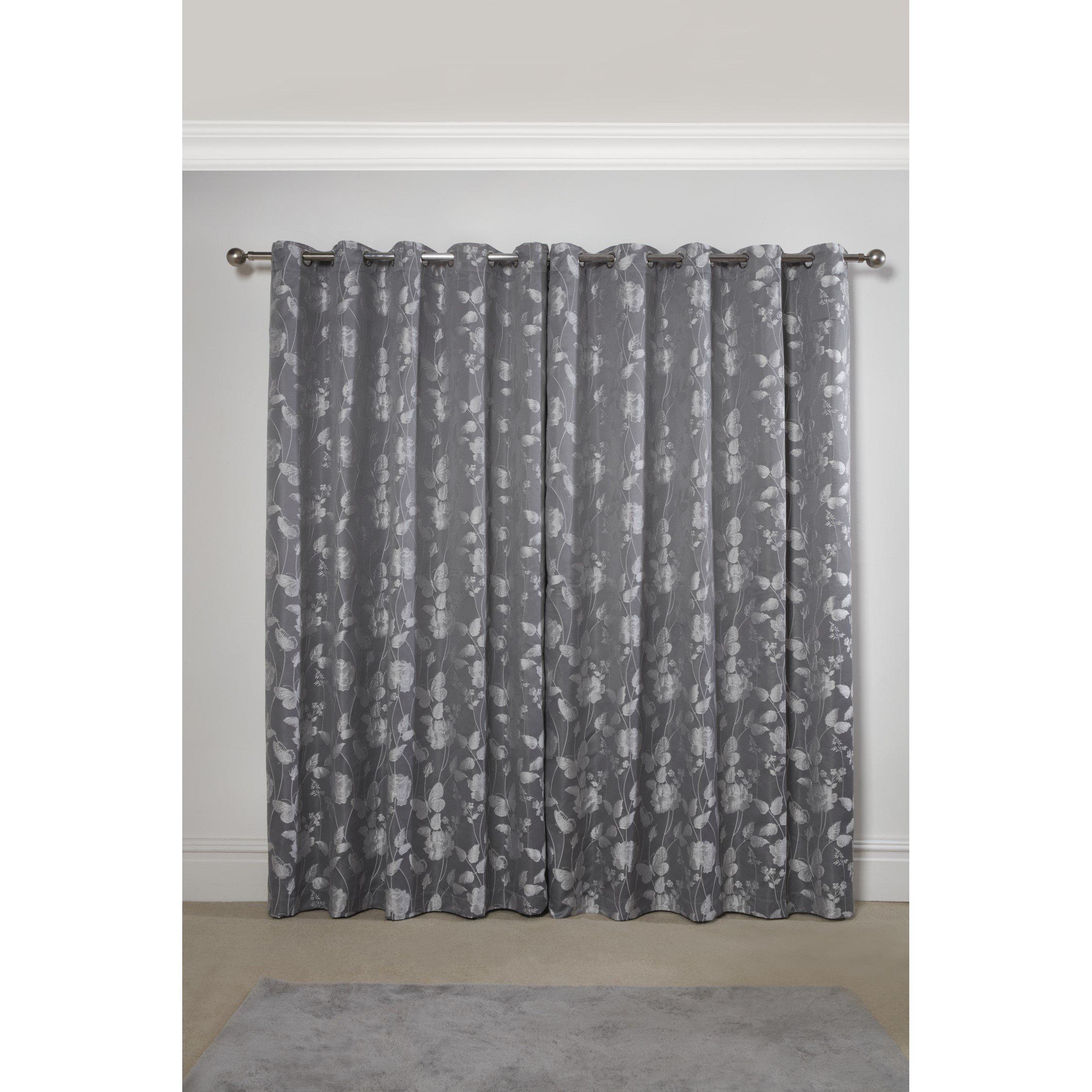 Grey - Homelife - Butterfly Meadow - Lined Eyelet Jacquard Curtains