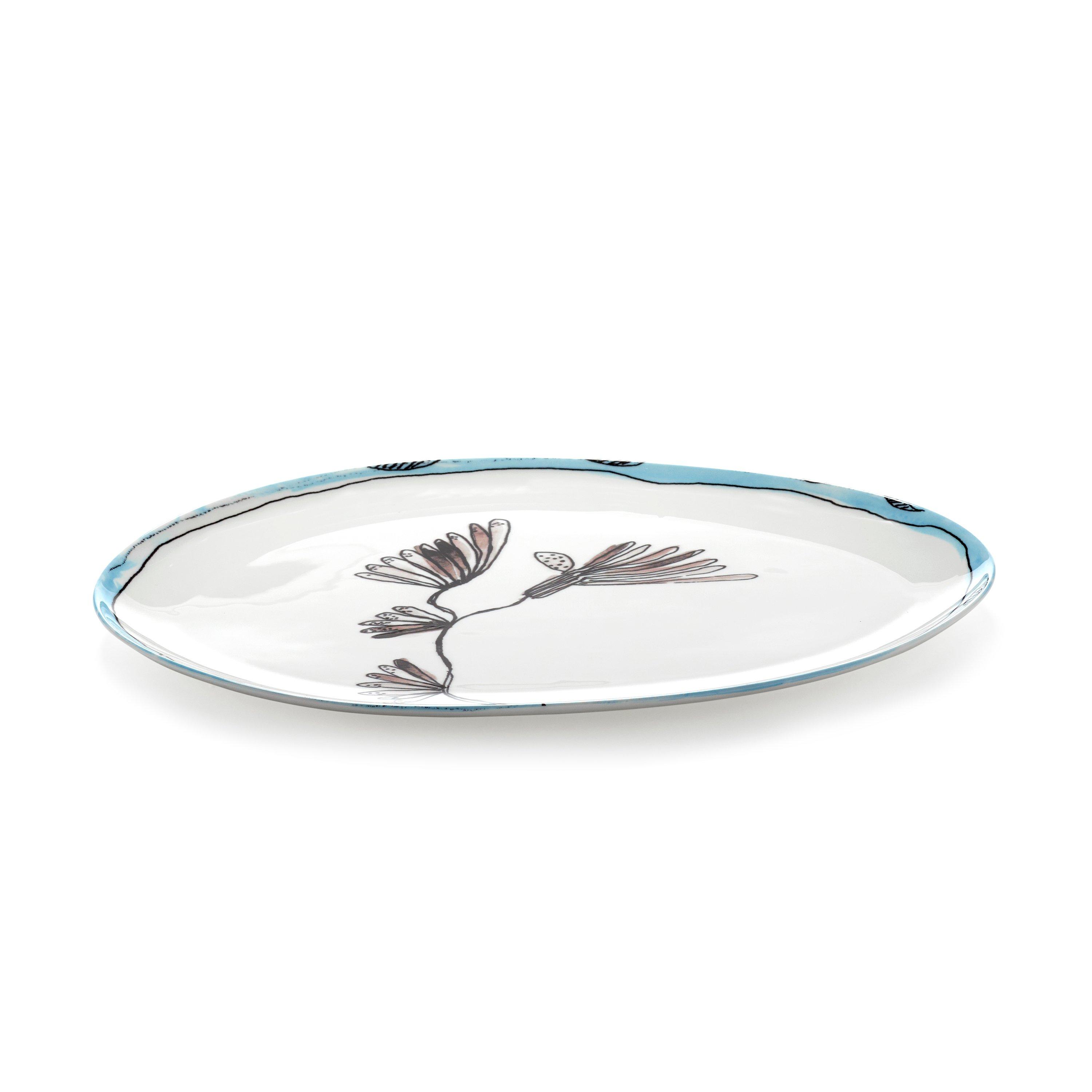 Serax X Marni  Serax Camelia Aubergine Midnight Flowers Oval Plate - Small - White/Blue