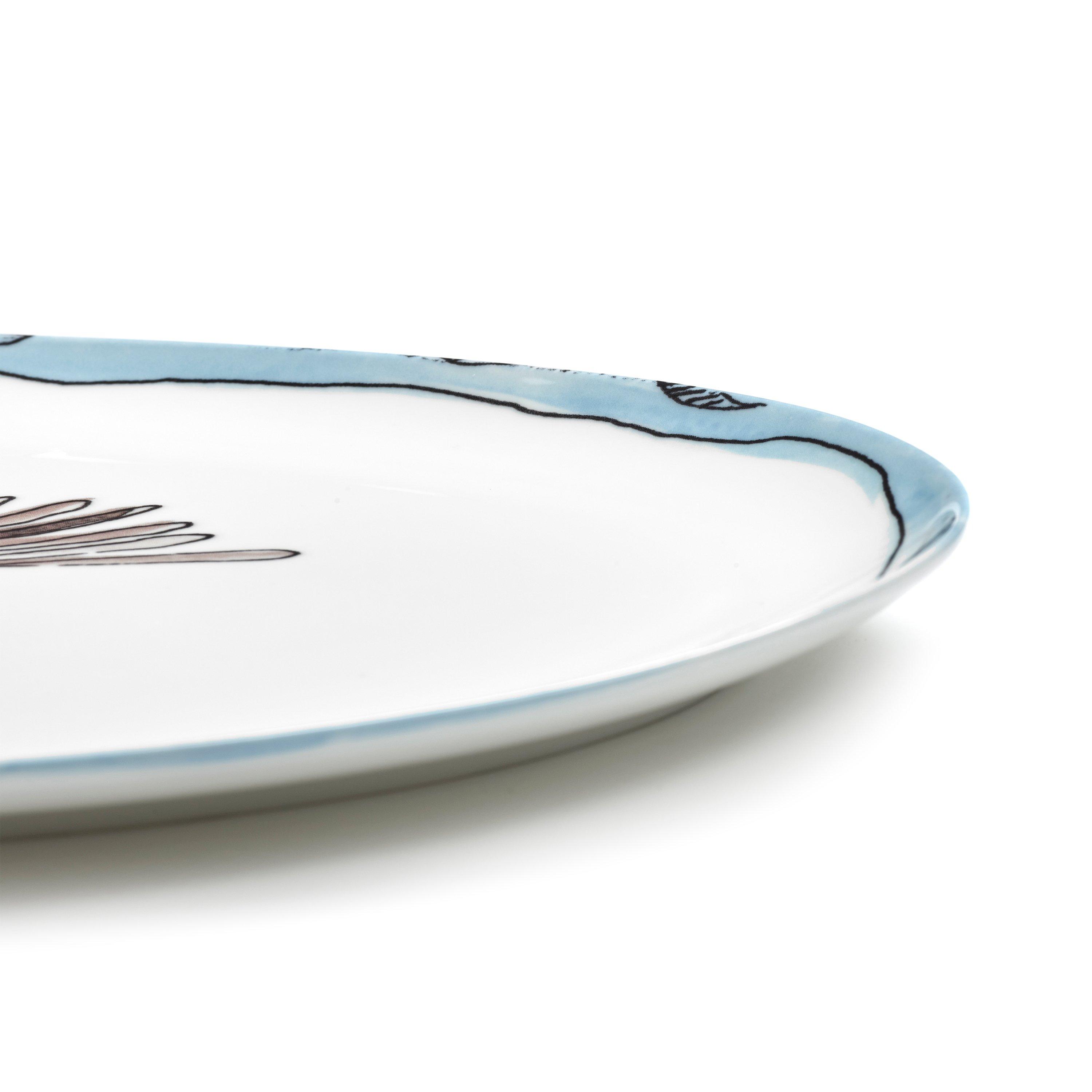 White/Blue - Serax X Marni - Serax X Marni Camelia Aubergine Midnight Flowers Oval Plate - Small - 4