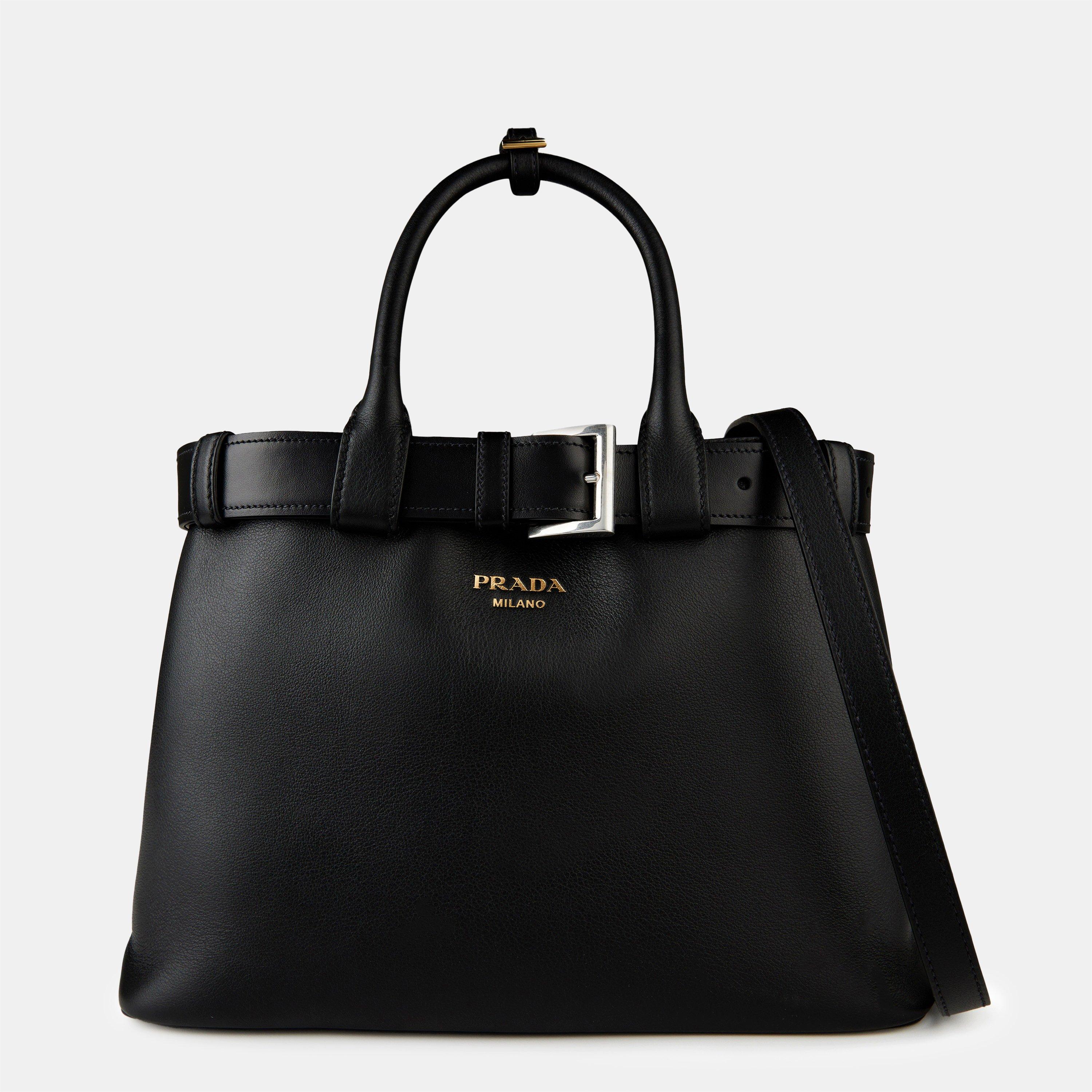 Black - Prada - Buckle Medium Leather Handbag - 1
