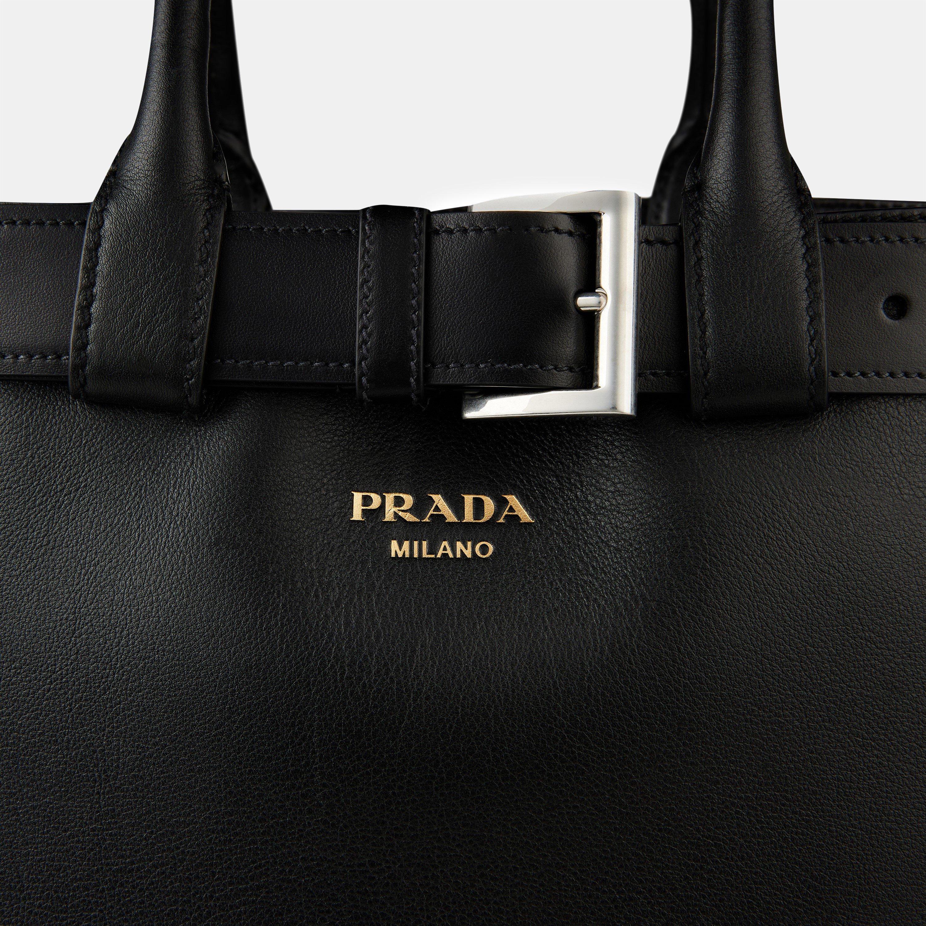 Black - Prada - Buckle Medium Leather Handbag - 4
