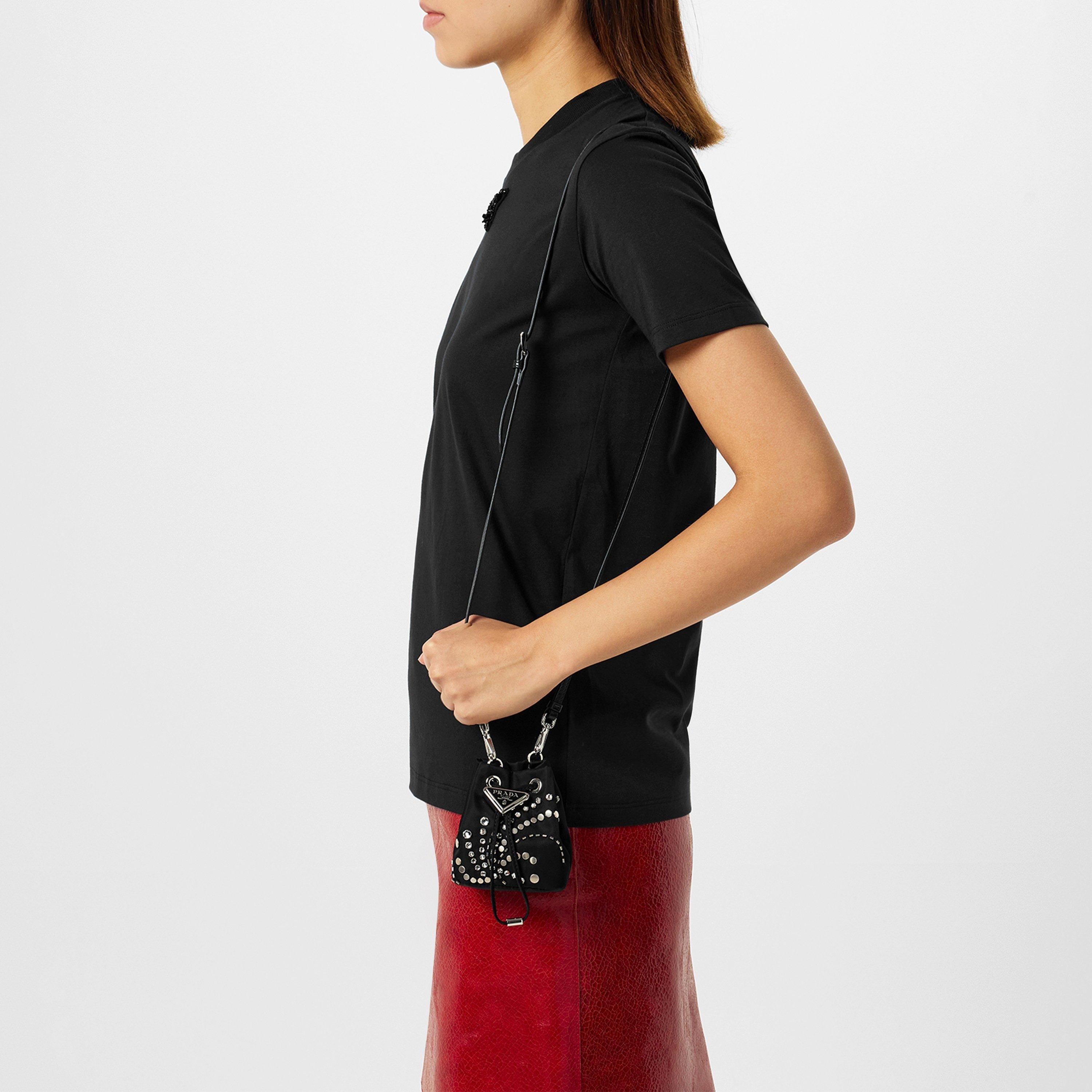 Black - Prada - Mini Embroidered Bucket Bag - 3