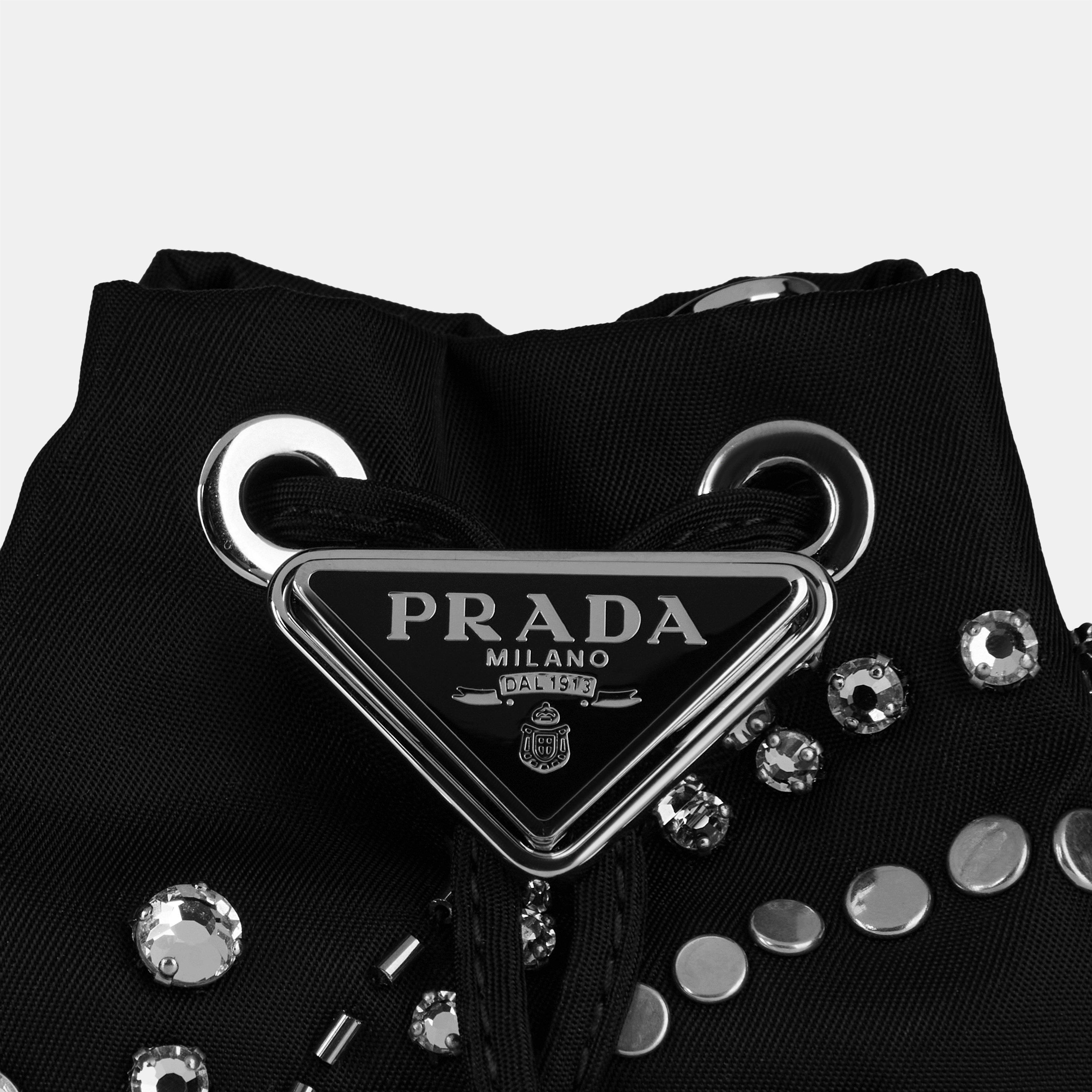 Black - Prada - Mini Embroidered Bucket Bag - 4