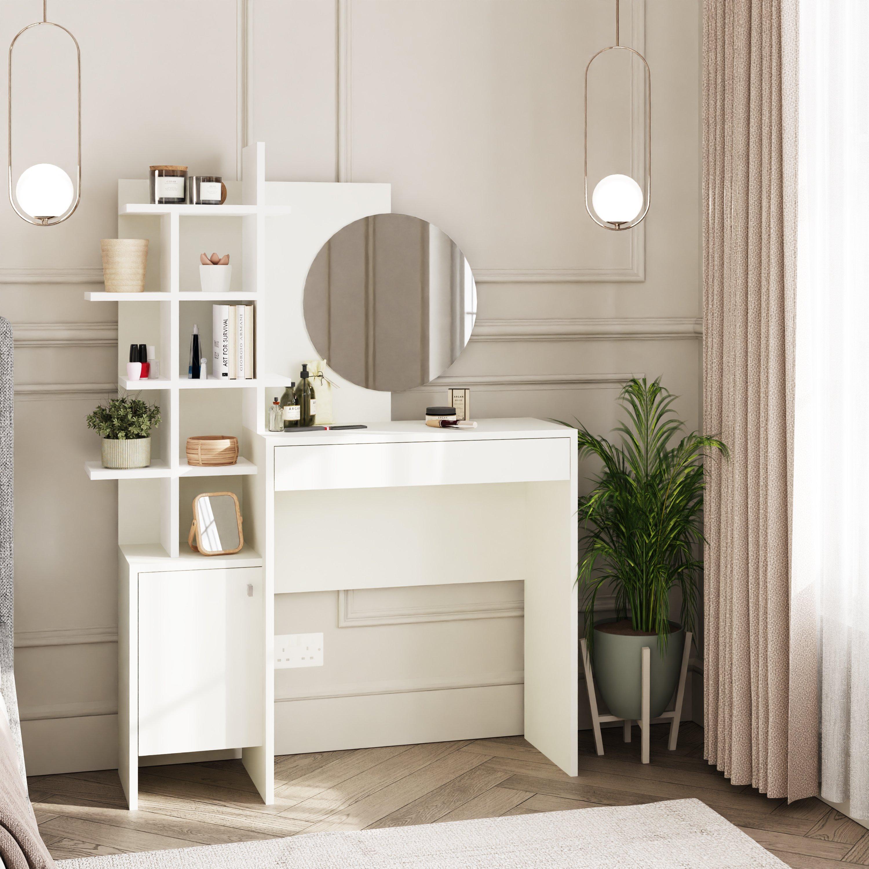 GFW Freyja White and Oak 1 Drawer Dressing Table with Mirror - Image 6