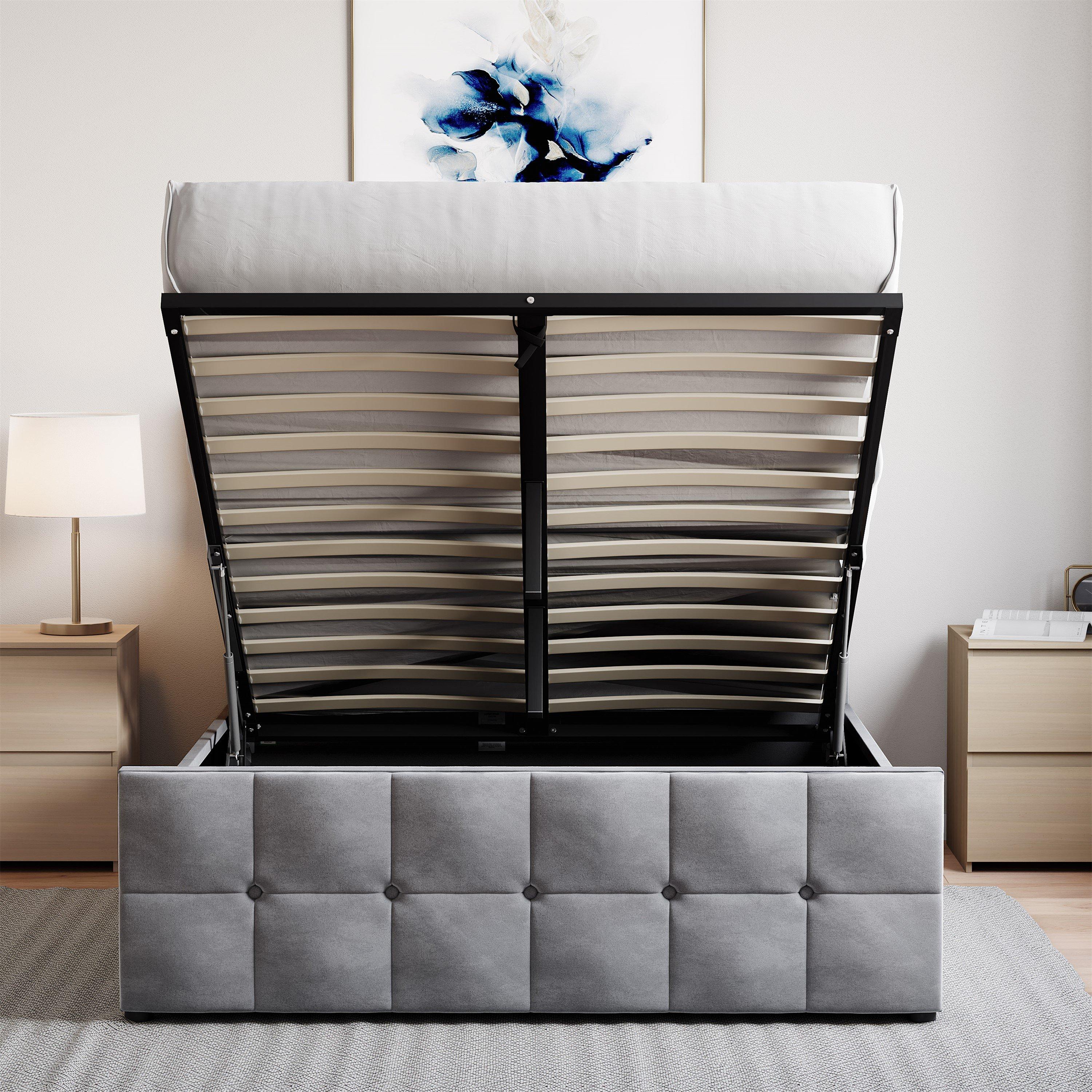 Light Grey Velv - Lassic - Vida Designs Valentina Double Ottoman Bed UKFR - 5