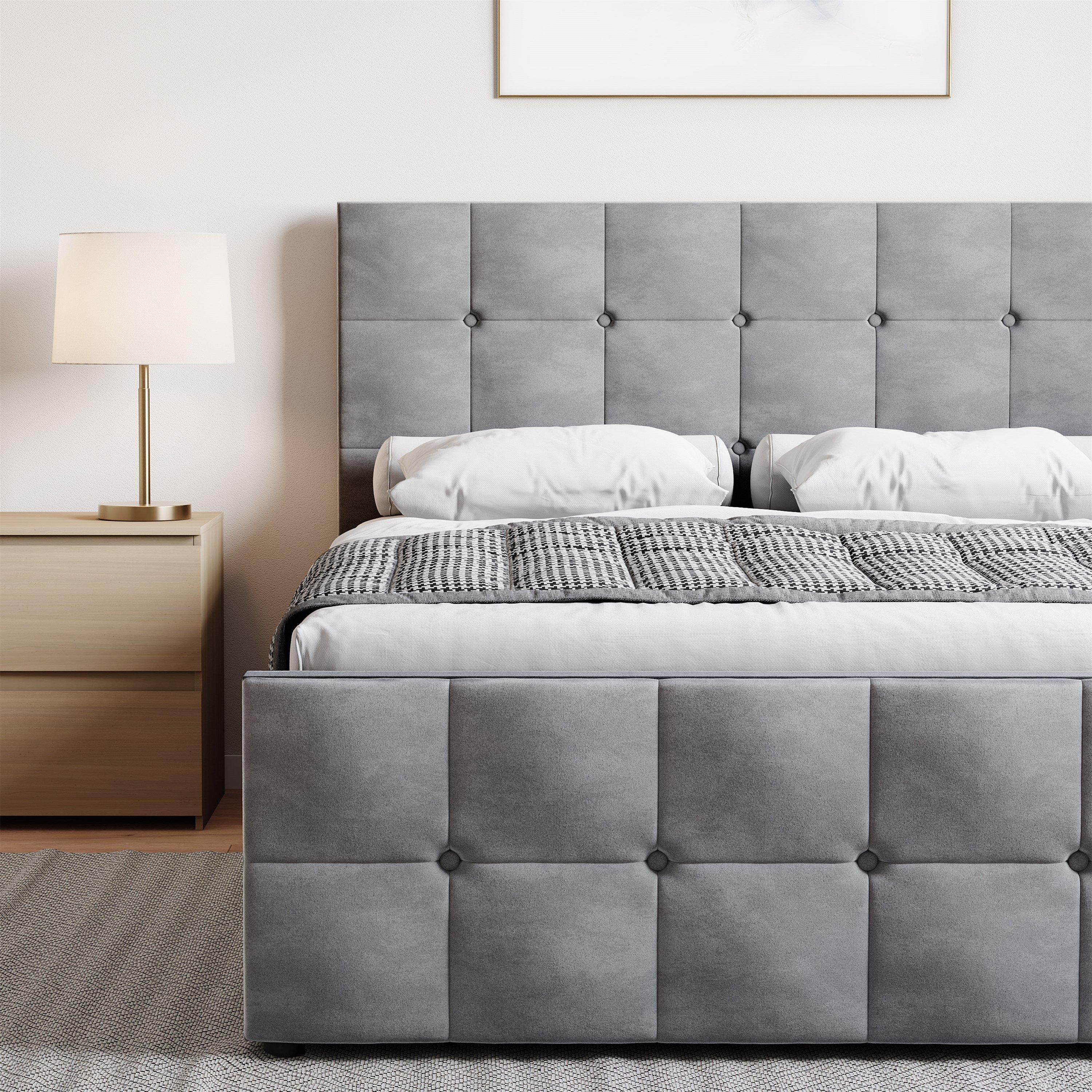 Light Grey Velv - Lassic - Vida Designs Valentina Double Ottoman Bed UKFR - 6