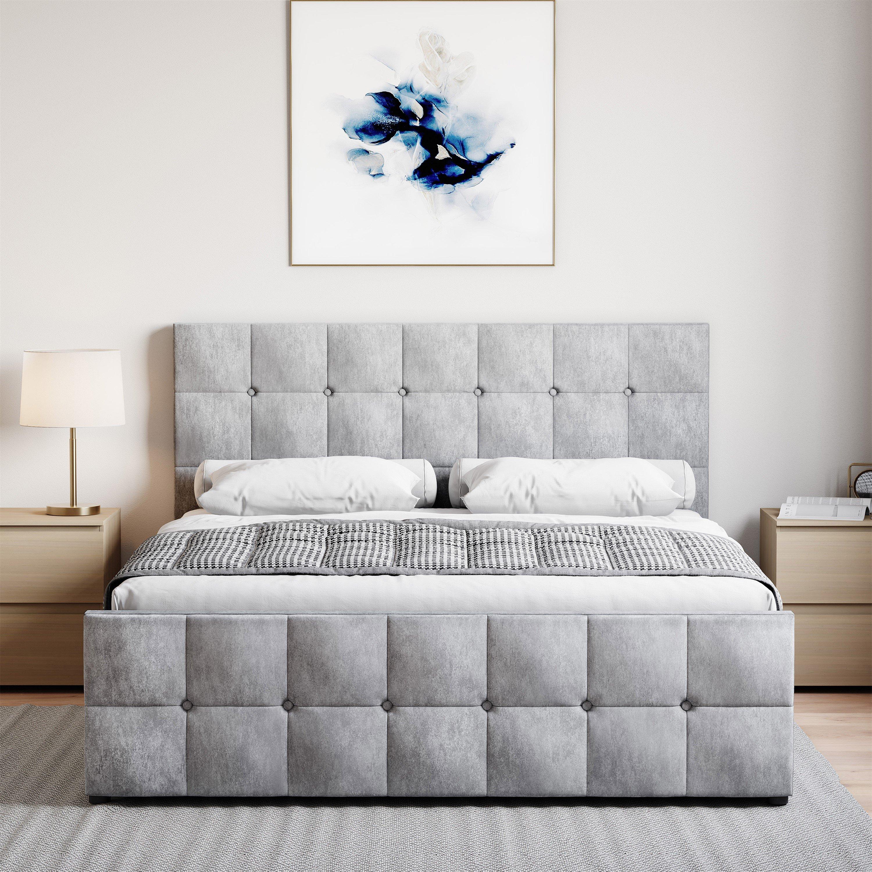 Linen Light Gre - Lassic - Vida Designs Valentina Double Ottoman Bed UKFR - 4