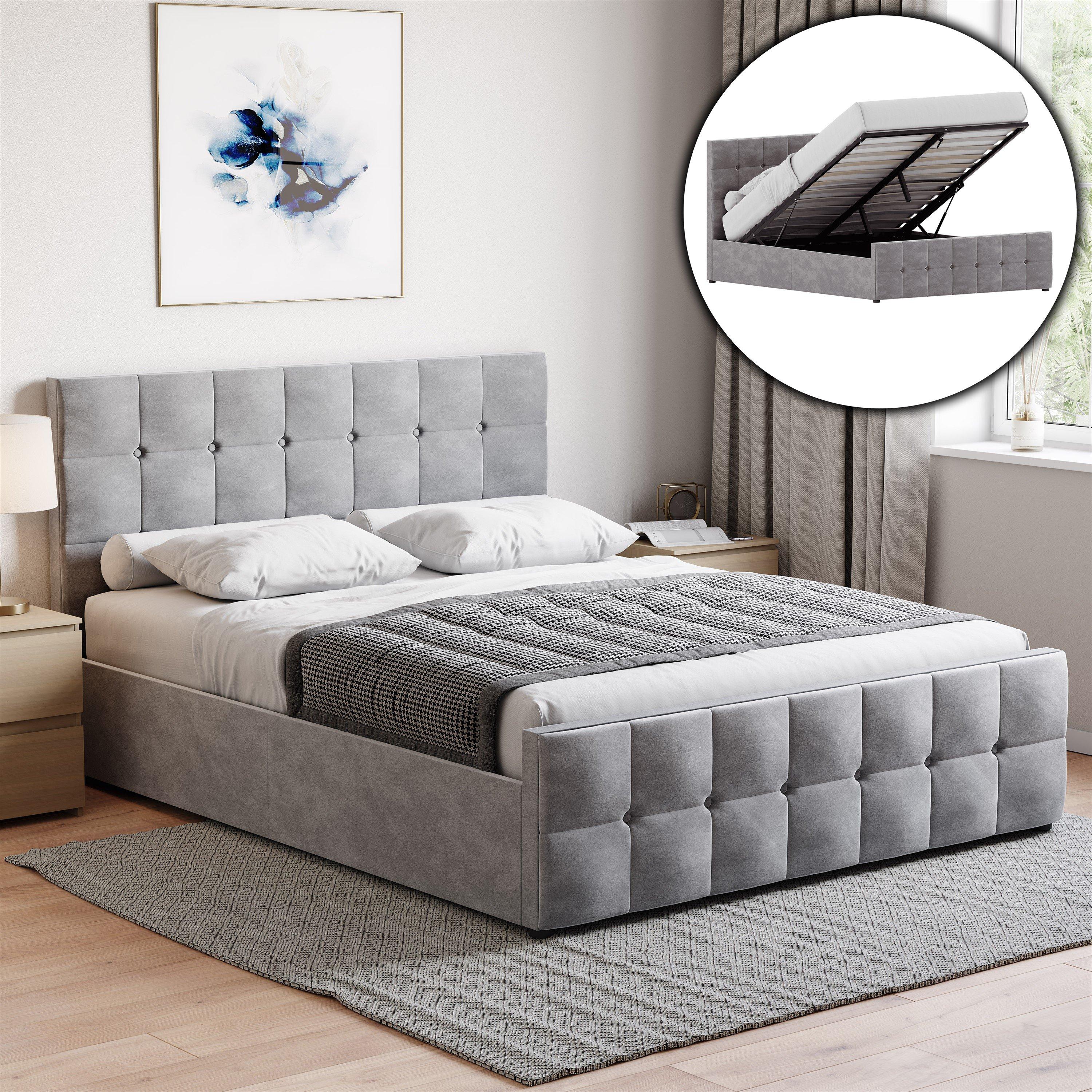 Velvet Light Gr - Lassic - Vida Designs Valentina King Size Ottoman Bed UKFR - 1