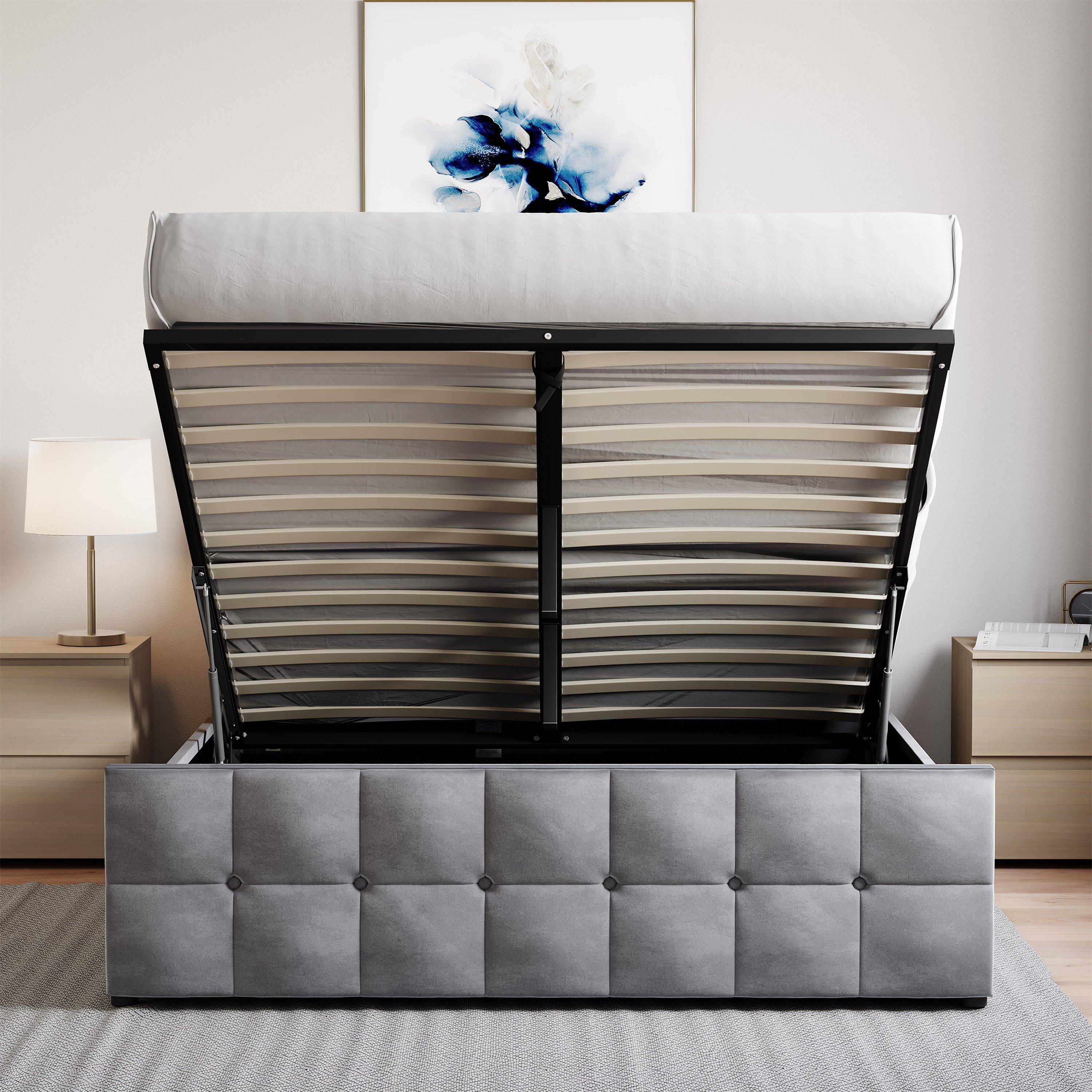 Velvet Light Gr - Lassic - Vida Designs Valentina King Size Ottoman Bed UKFR - 5